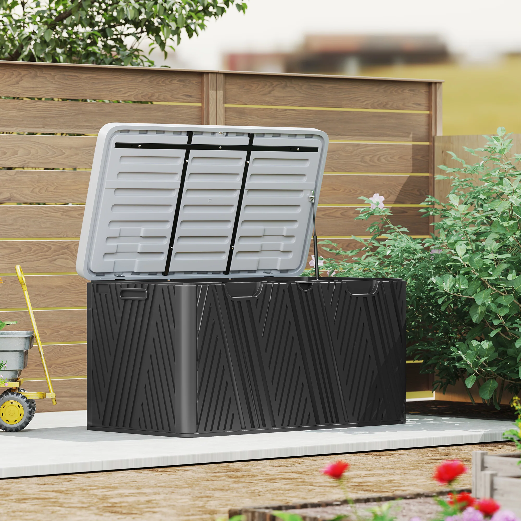 380L Waterproof Plastic Outdoor Storage Box, Lockable Garden Storage Box, Black - Image 3