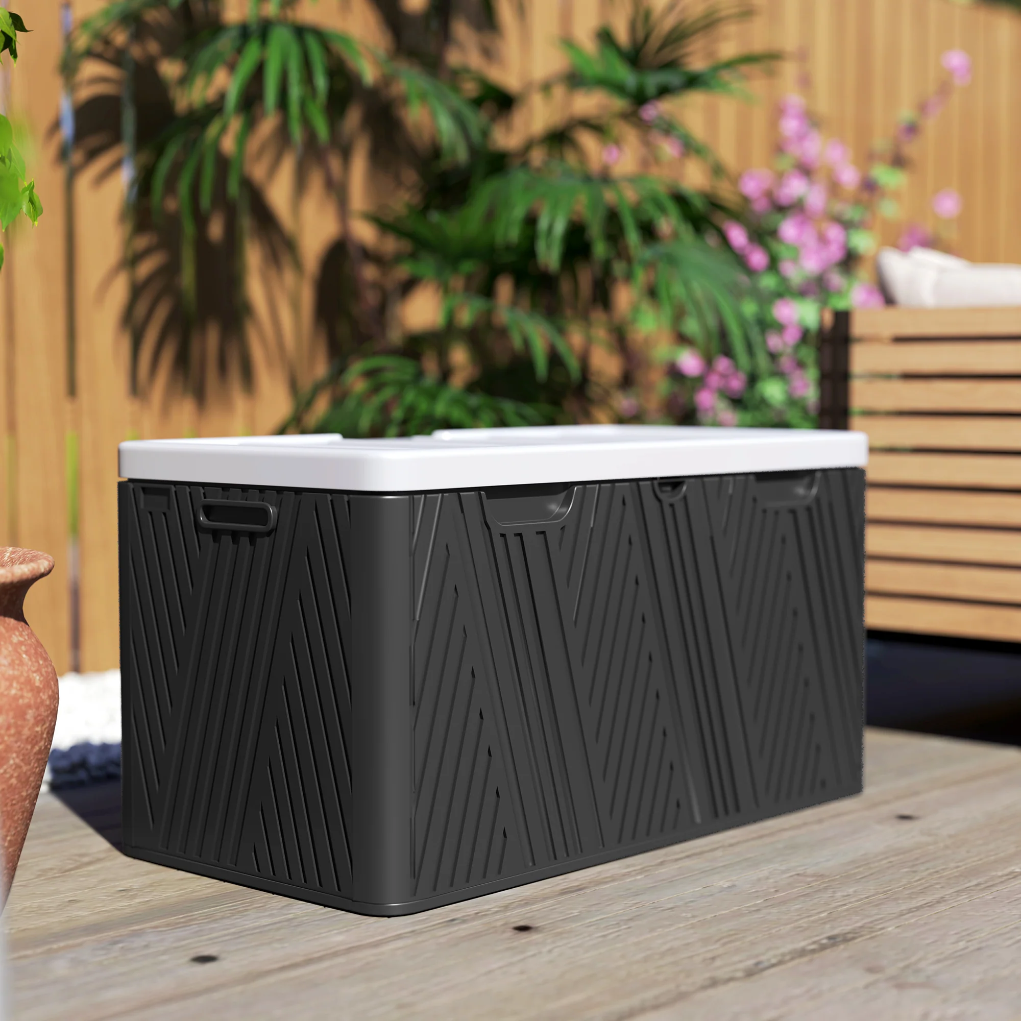 380L Waterproof Plastic Outdoor Storage Box, Lockable Garden Storage Box, Black - Image 4