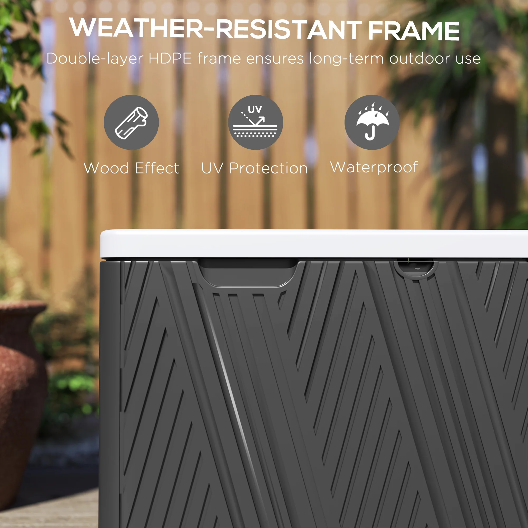 380L Waterproof Plastic Outdoor Storage Box, Lockable Garden Storage Box, Black - Image 7