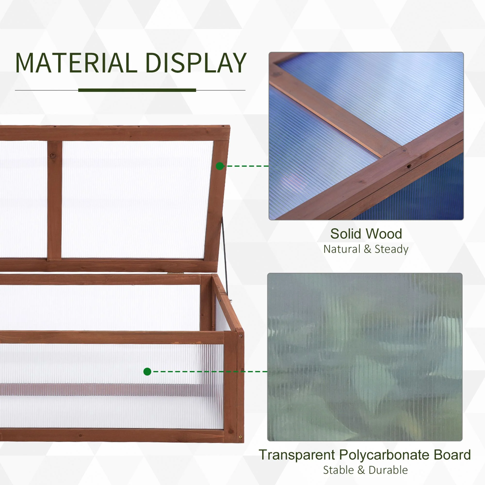 NookGrow Wooden Cold Frame with Tilted Polycarbonate Top, 39" x 26" x 16", Brown - Image 7