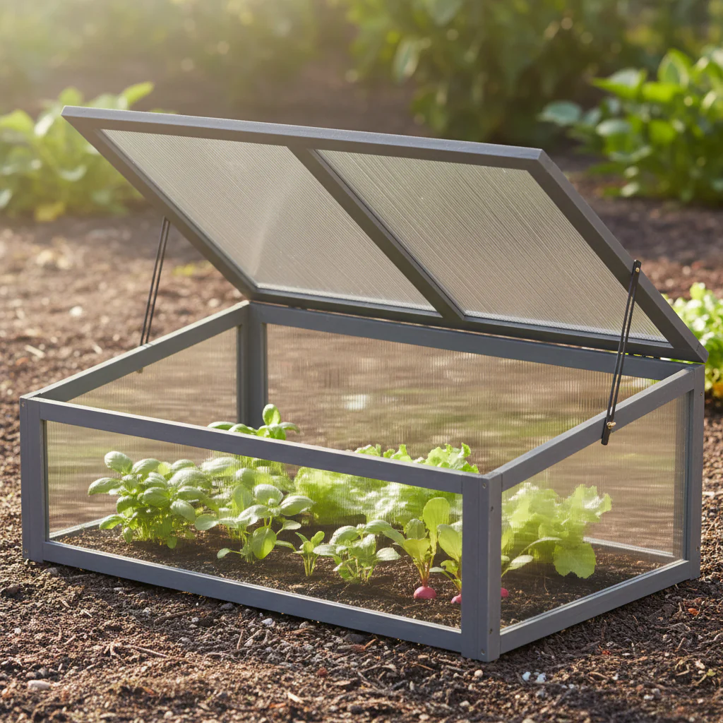 NookGrow Wooden Cold Frame with Tilted Polycarbonate Top, 39" x 26" x 16", Grey - Image 3