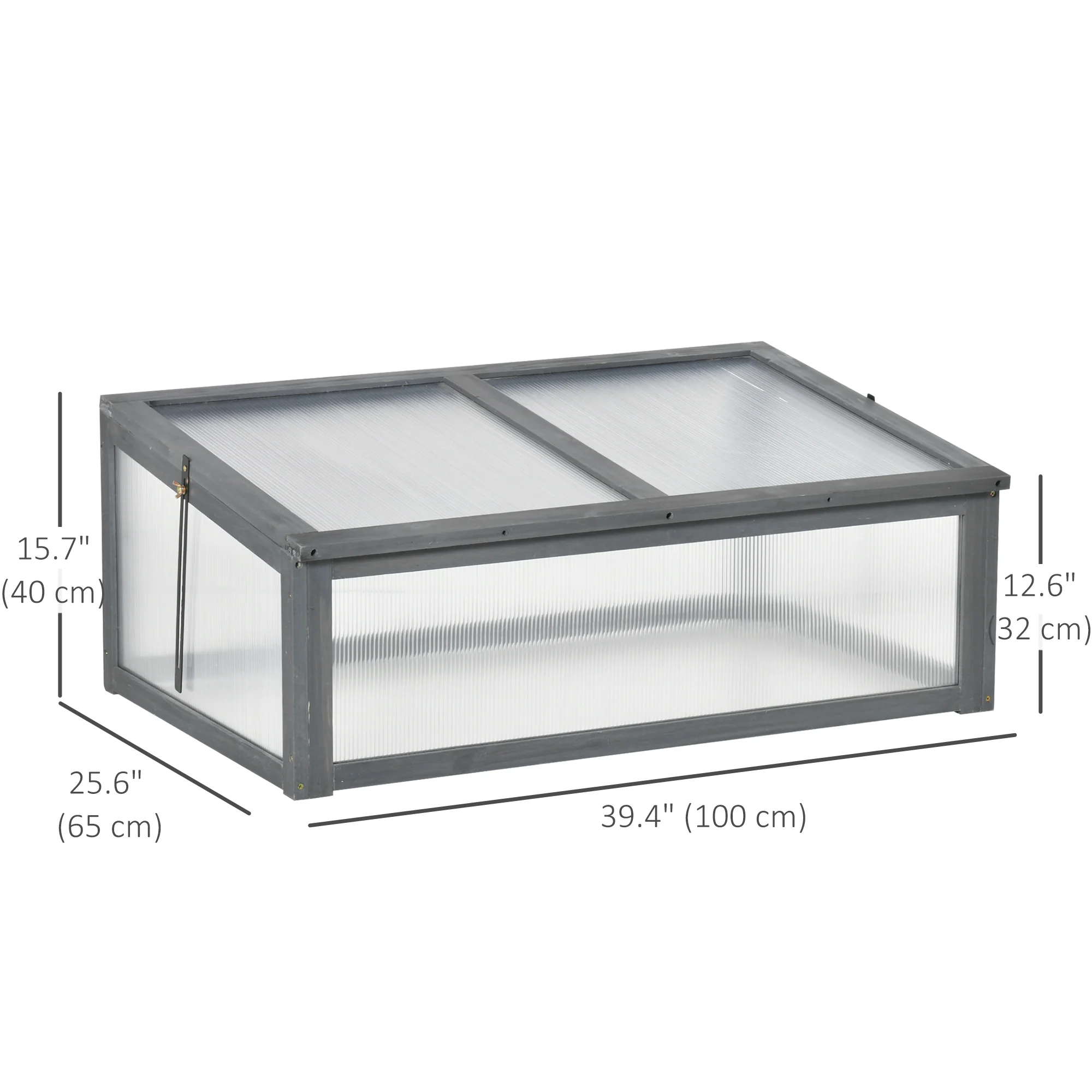NookGrow Wooden Cold Frame with Tilted Polycarbonate Top, 39" x 26" x 16", Grey - Image 5