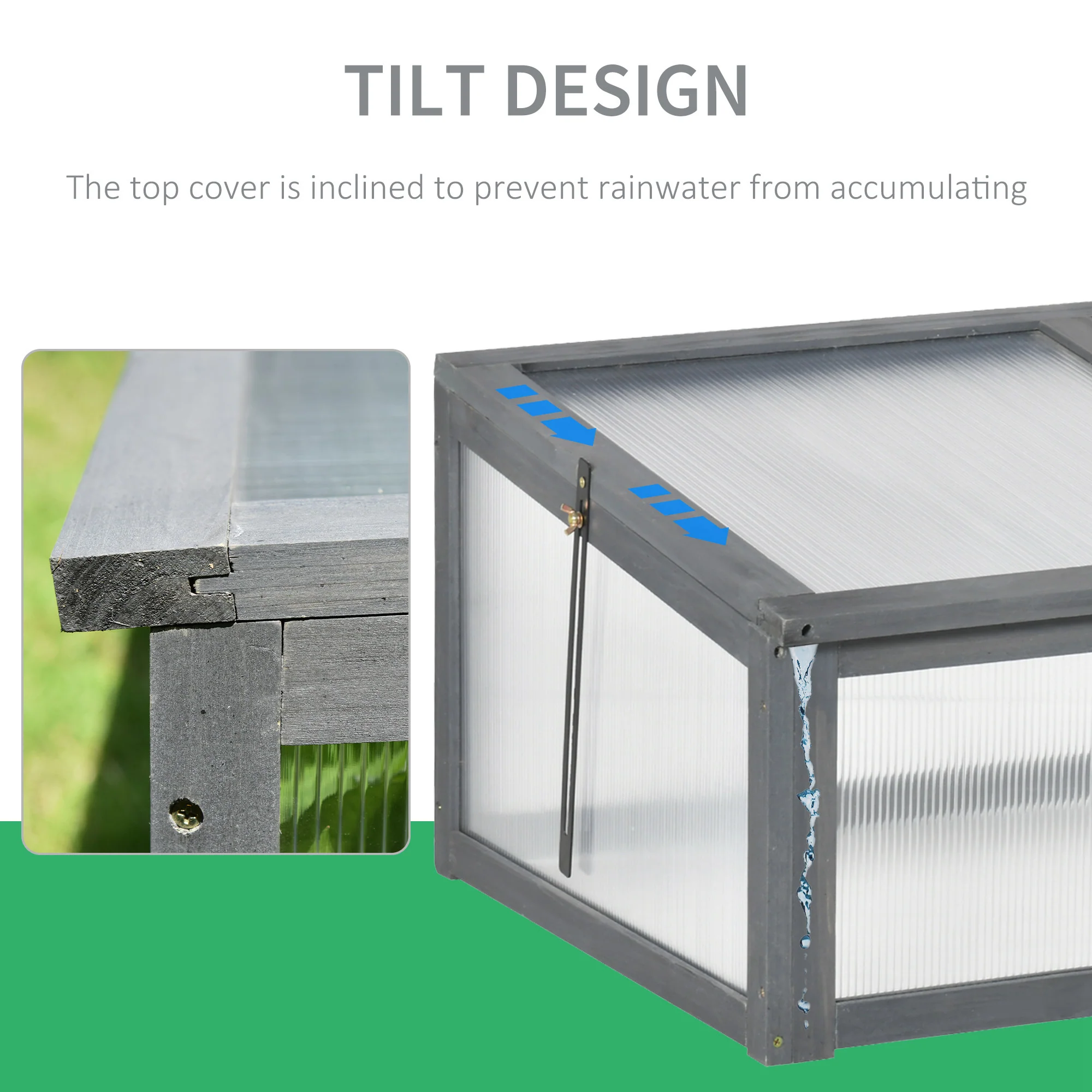 NookGrow Wooden Cold Frame with Tilted Polycarbonate Top, 39" x 26" x 16", Grey - Image 7
