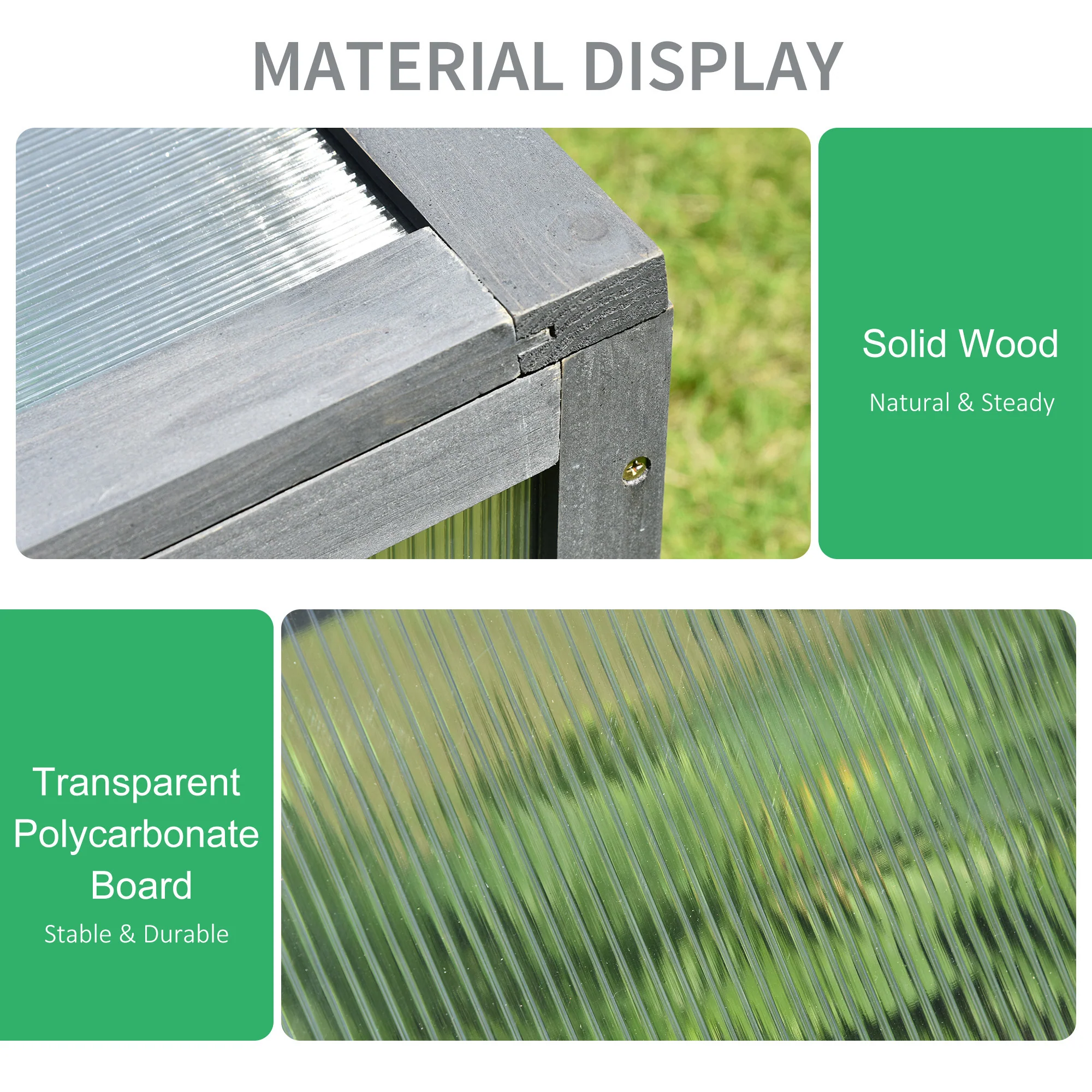 NookGrow Wooden Cold Frame with Tilted Polycarbonate Top, 39" x 26" x 16", Grey - Image 8