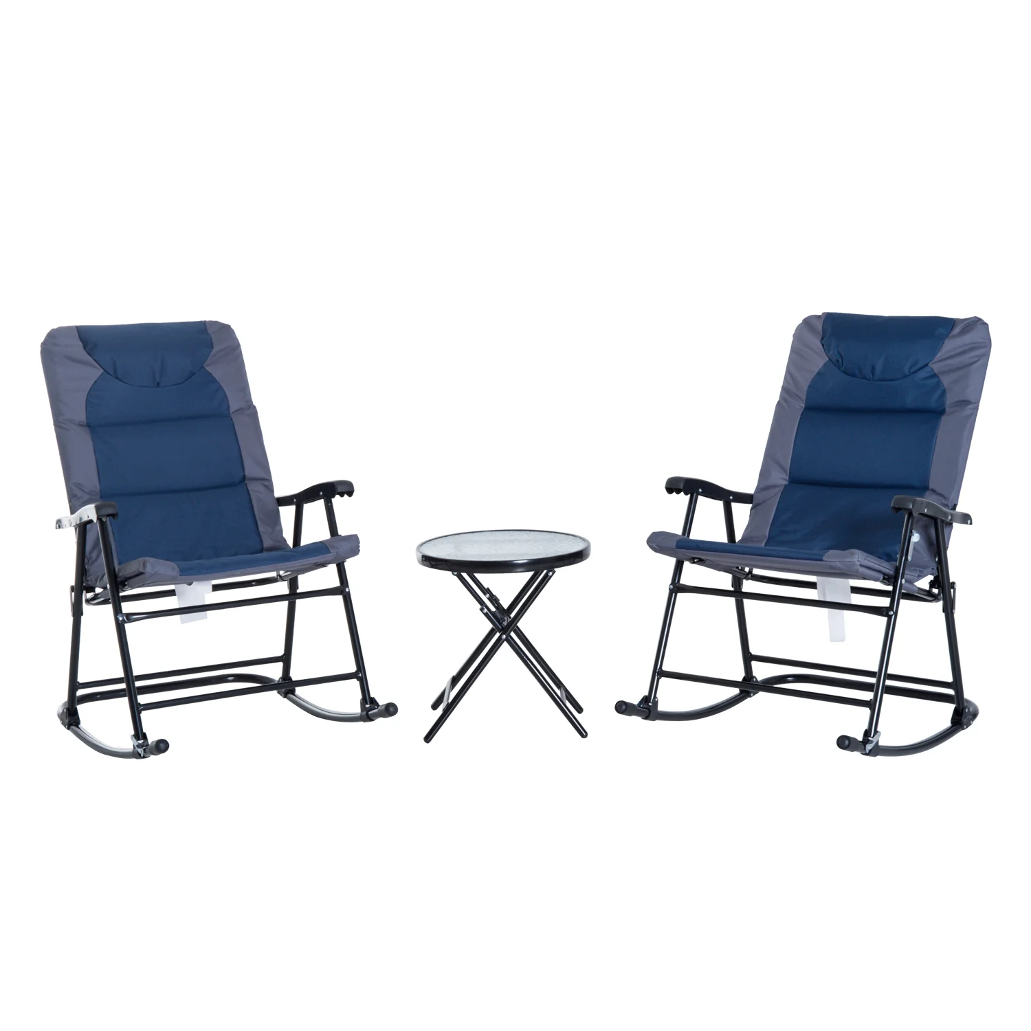 3pc Patio Foldable Rocking Chair Set, Outdoor Rocking Chairs and Table Bistro Set, Blue - Image 12