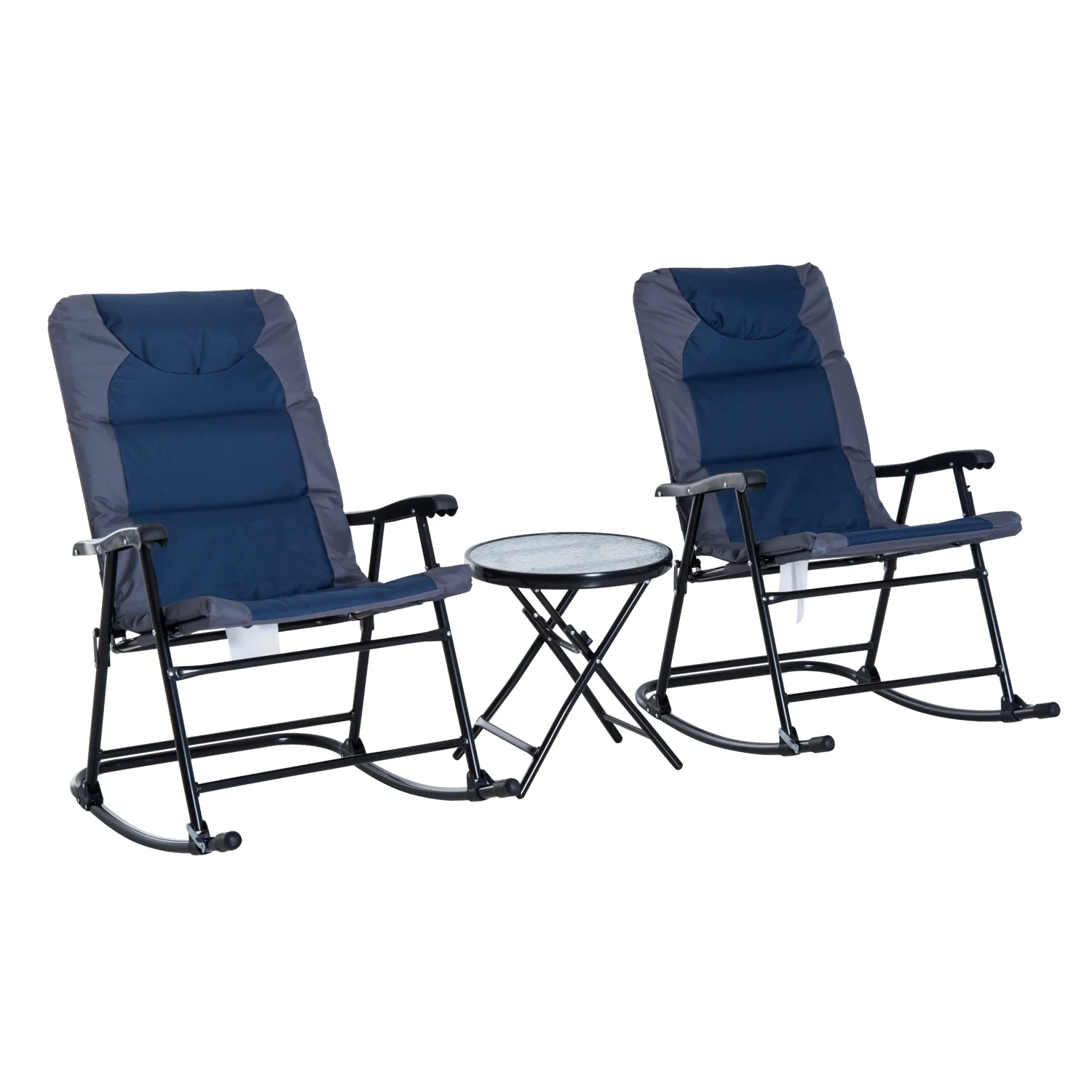 3pc Patio Foldable Rocking Chair Set, Outdoor Rocking Chairs and Table Bistro Set, Blue - Image 2