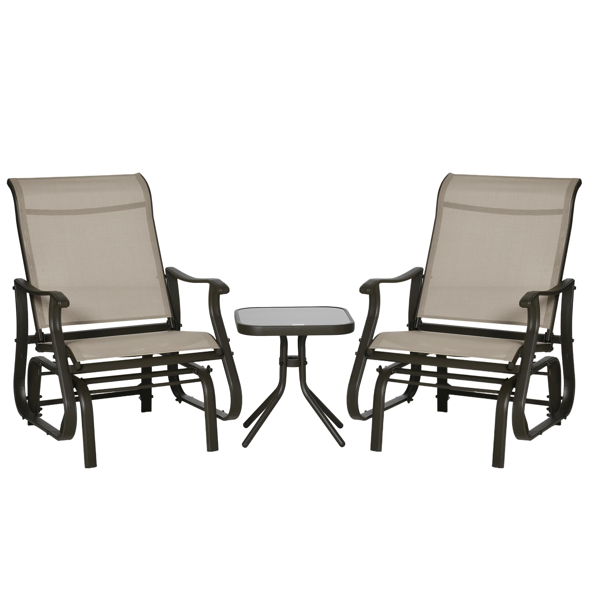 3 Piece Gliding Rocking Chair w/ Mesh Seat & Bistro Tea Table w/ Glass Top, Grey - Image 12