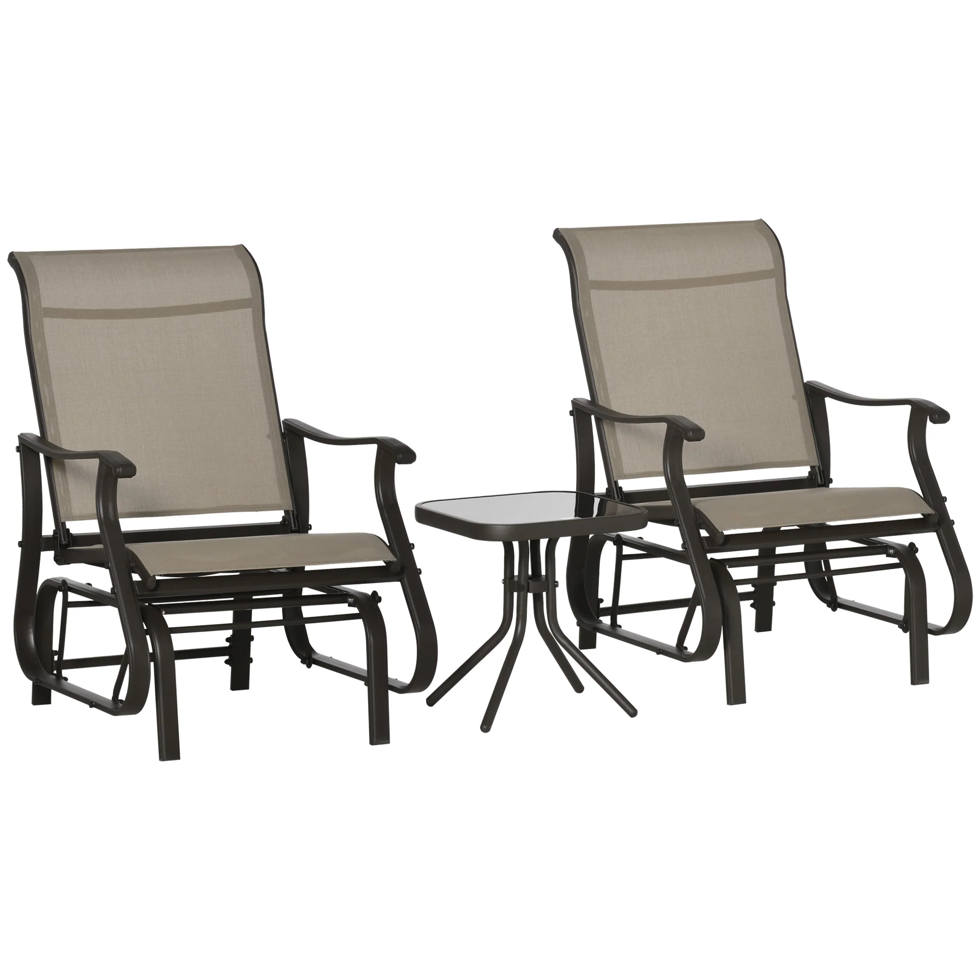 3 Piece Gliding Rocking Chair w/ Mesh Seat & Bistro Tea Table w/ Glass Top, Grey - Image 2