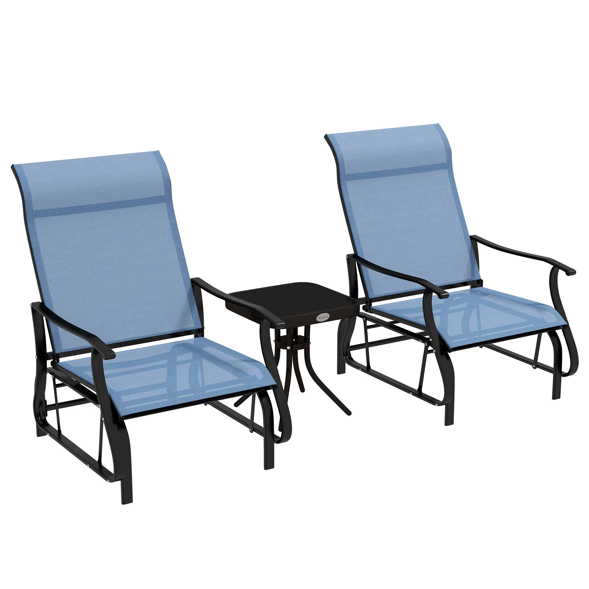 3 Piece Gliding Rocking Chair w/ Mesh Seat & Bistro Tea Table w/ Glass Top, Light Blue - Image 12