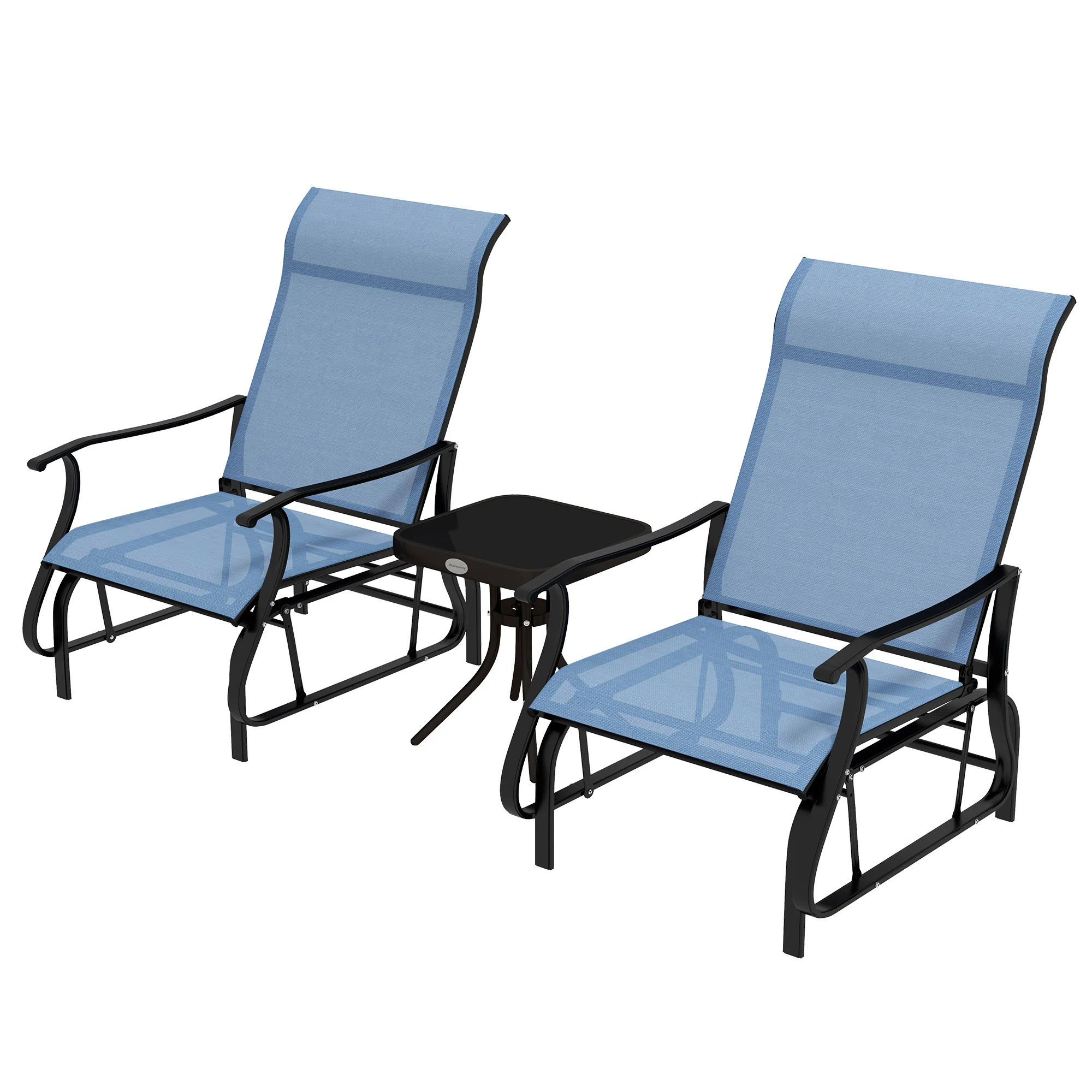 3 Piece Gliding Rocking Chair w/ Mesh Seat & Bistro Tea Table w/ Glass Top, Light Blue - Image 2