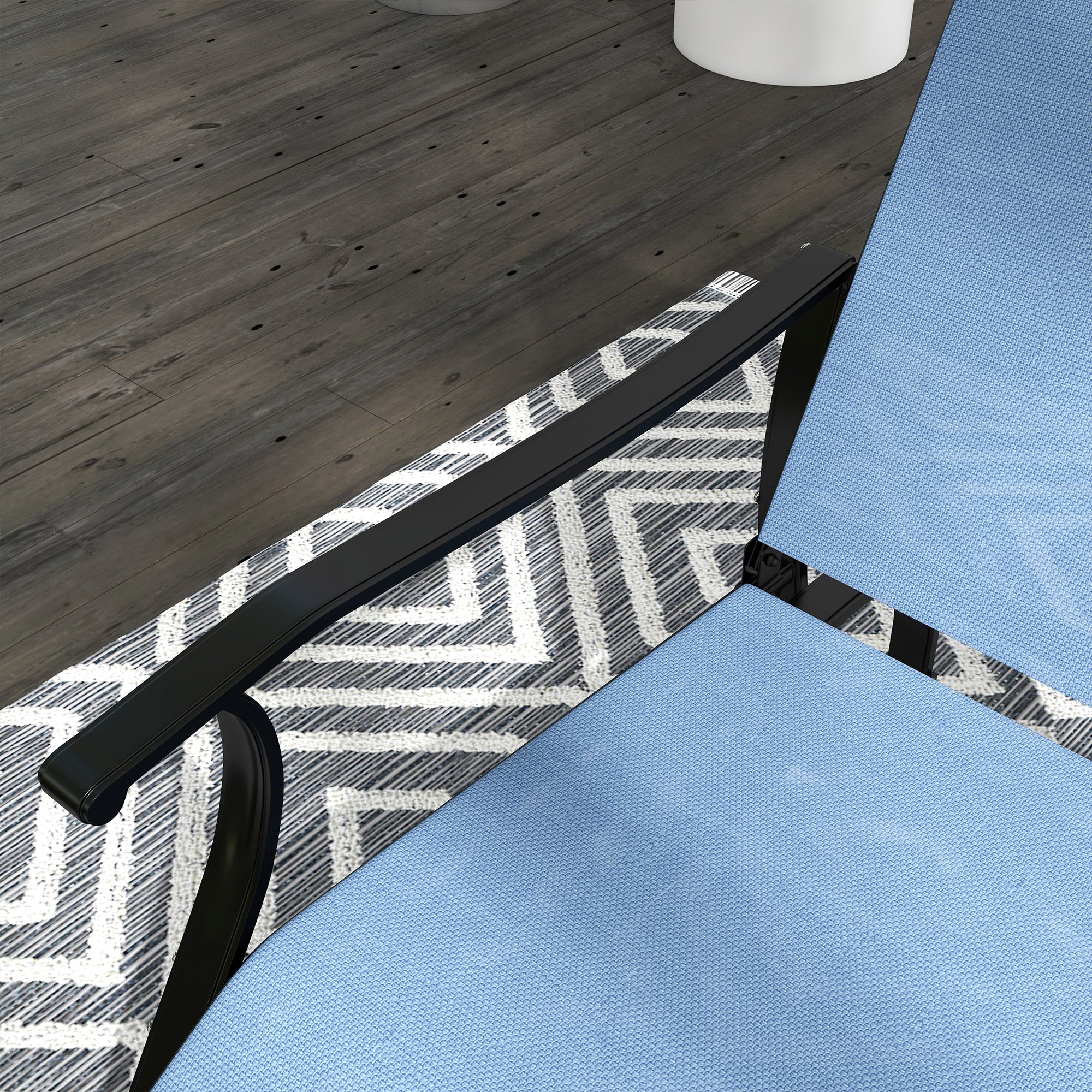 3 Piece Gliding Rocking Chair w/ Mesh Seat & Bistro Tea Table w/ Glass Top, Light Blue - Image 9
