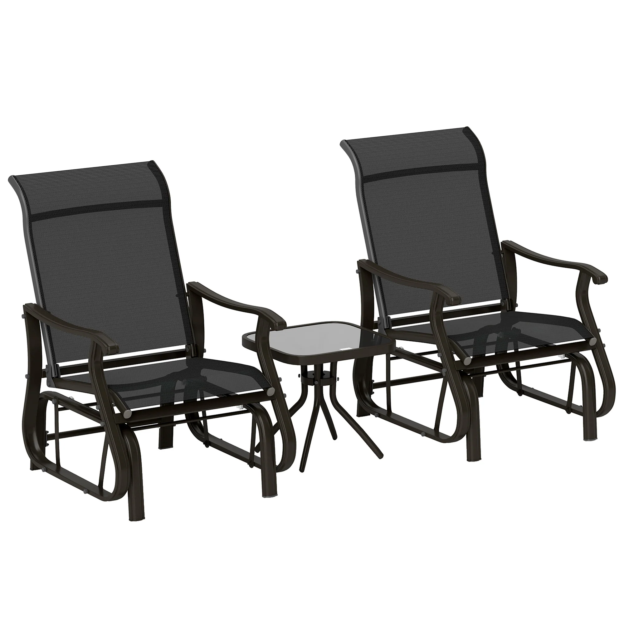 3 Piece Gliding Rocking Chair w/ Mesh Seat & Bistro Tea Table w/ Glass Top, Black - Image 12