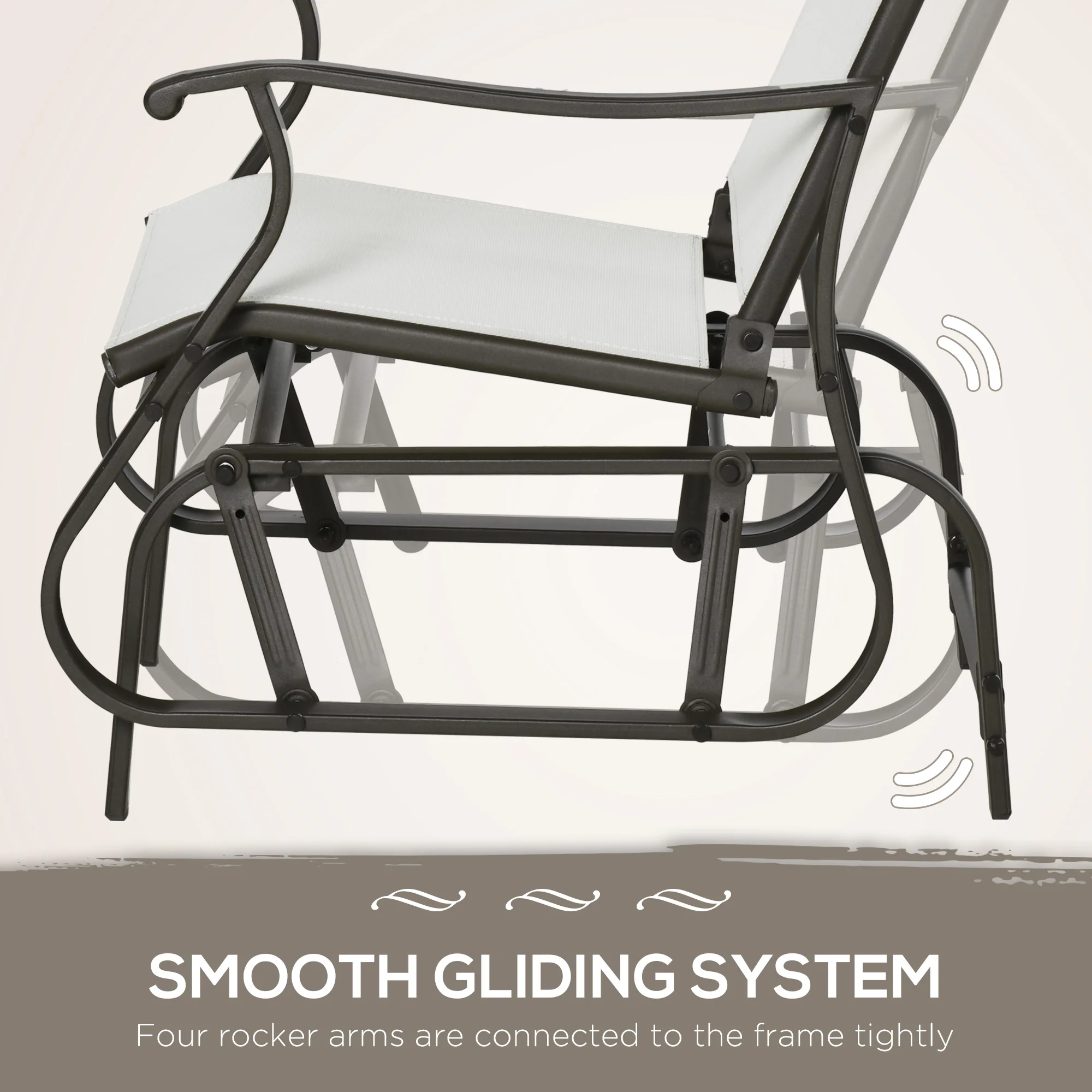 3 Piece Gliding Rocking Chair w/ Mesh Seat & Bistro Tea Table w/ Glass Top, Cream White - Image 8