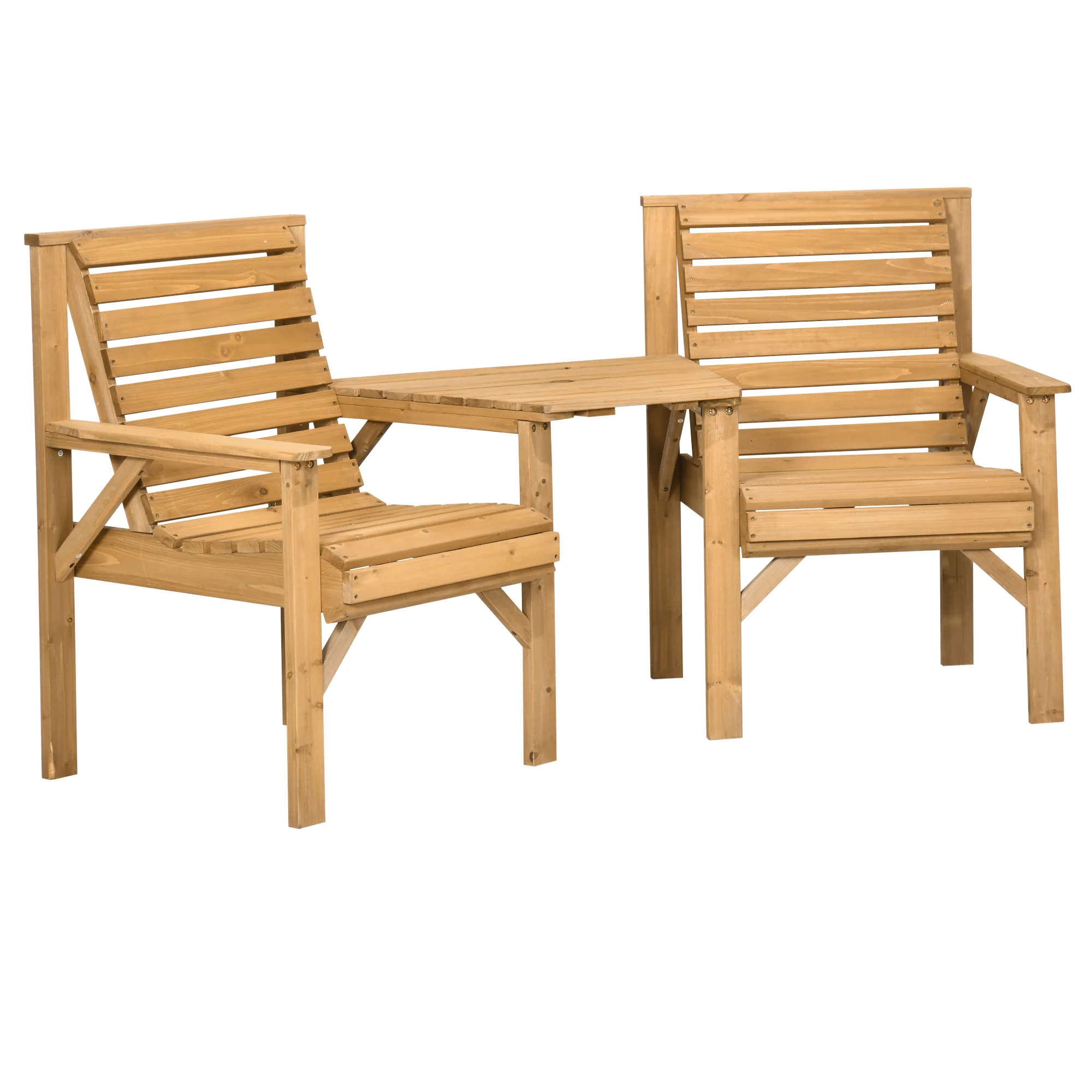 3Pcs Outdoor Bench Set, Wooden Garden Seat & Side Table with ¦µ6cm Umbrella Hole, Light Brown - Image 12