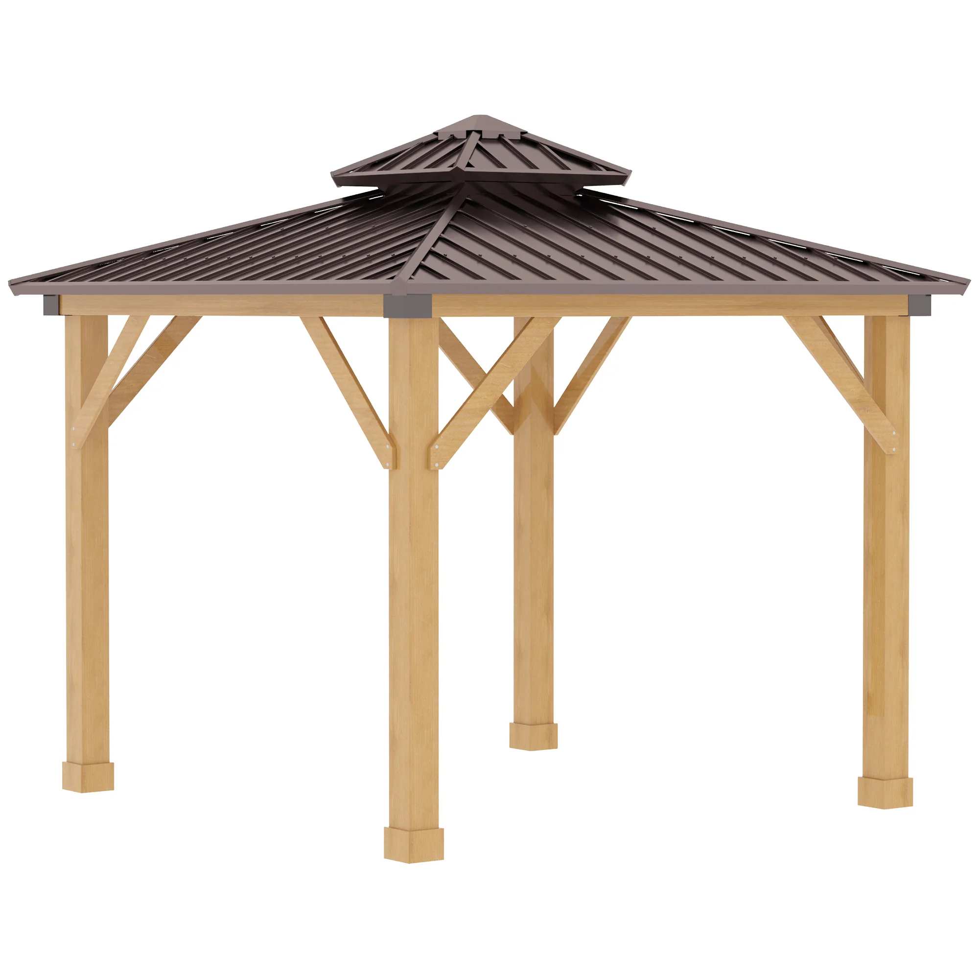 3 x 3m Hardtop Gazebo Canopy with 2-Tier Roof and Solid Wood Frame for Patio, Garden, Brown - Image 12