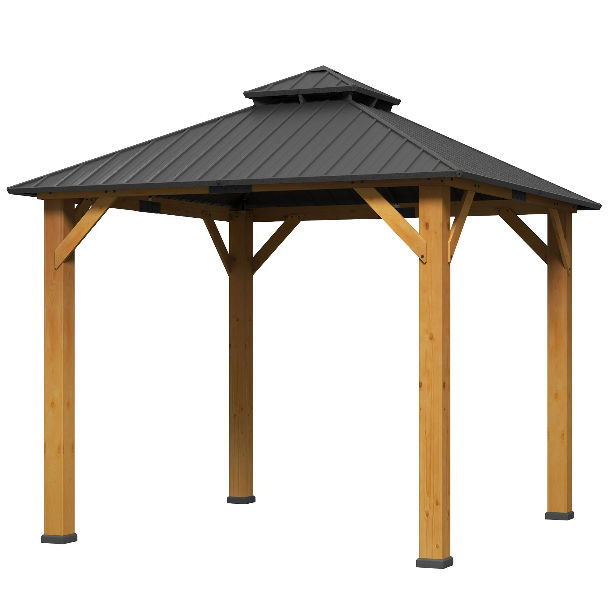 3 x 3m Hardtop Gazebo Canopy with 2-Tier Roof and Solid Wood Frame for Patio, Garden, Grey - Image 2