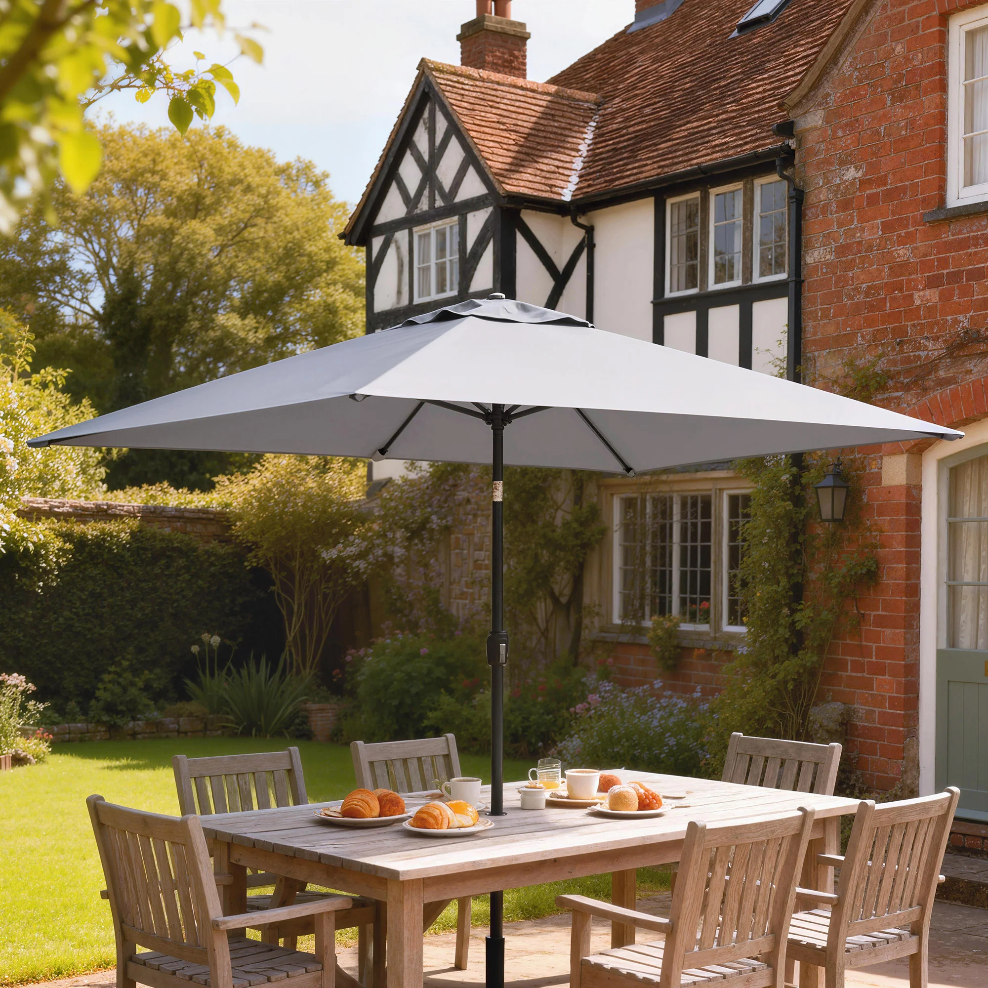 3 x 2 m Garden Parasol with Crank Handle and Tilt Function, Light Grey - Image 3