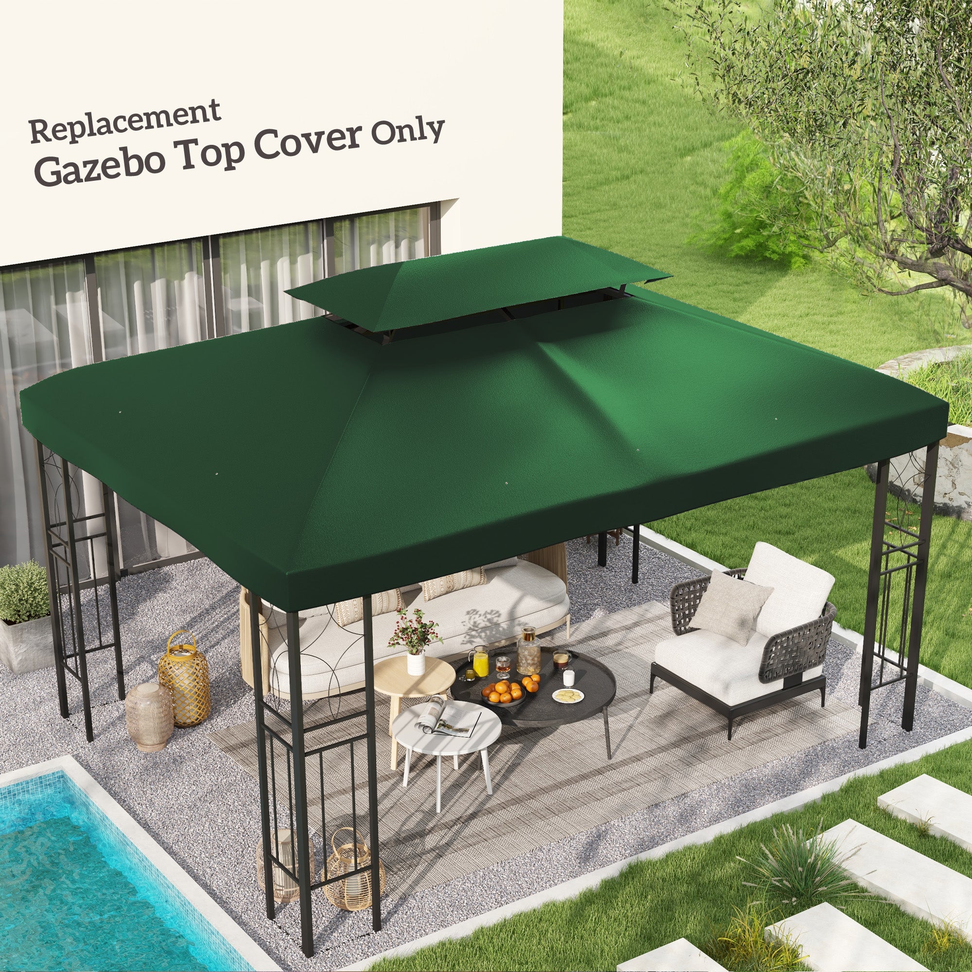 3 x 4m Gazebo Canopy Replacement Cover, 2 Tier Top Roof UV Cover, Green - Image 3