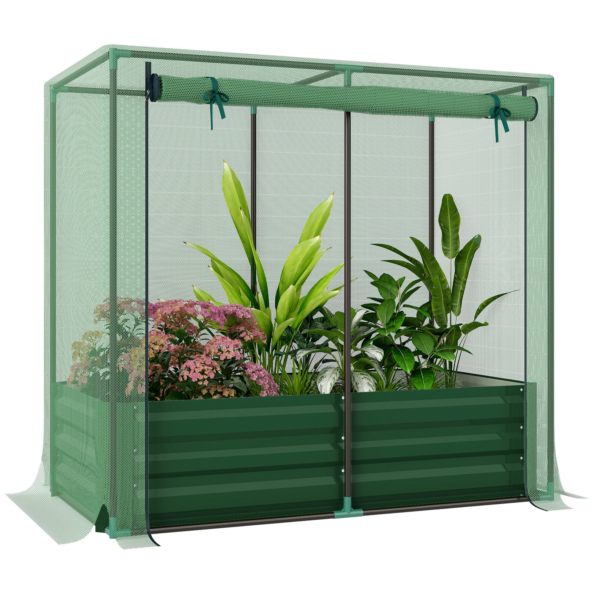 4.1' x 2.1' Galvanized Raised Garden Bed with Cover, Crop Cage with Shade Cloth, Green