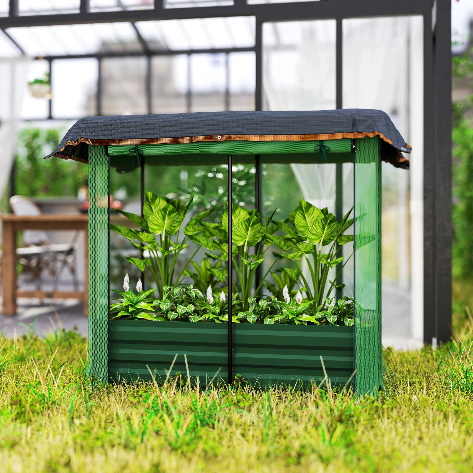 4.1' x 2.1' Galvanized Raised Garden Bed with Cover, Crop Cage with Shade Cloth, Green - Image 10