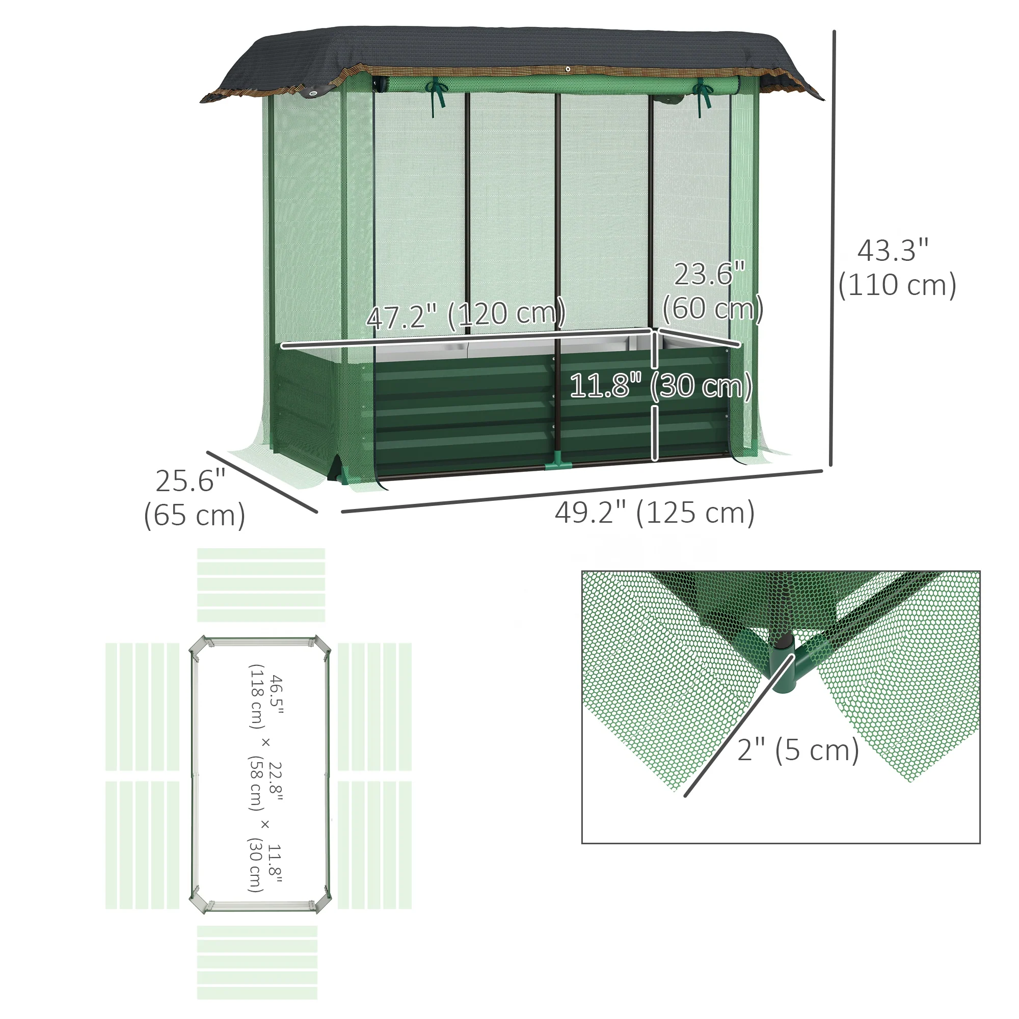 4.1' x 2.1' Galvanized Raised Garden Bed with Cover, Crop Cage with Shade Cloth, Green - Image 5