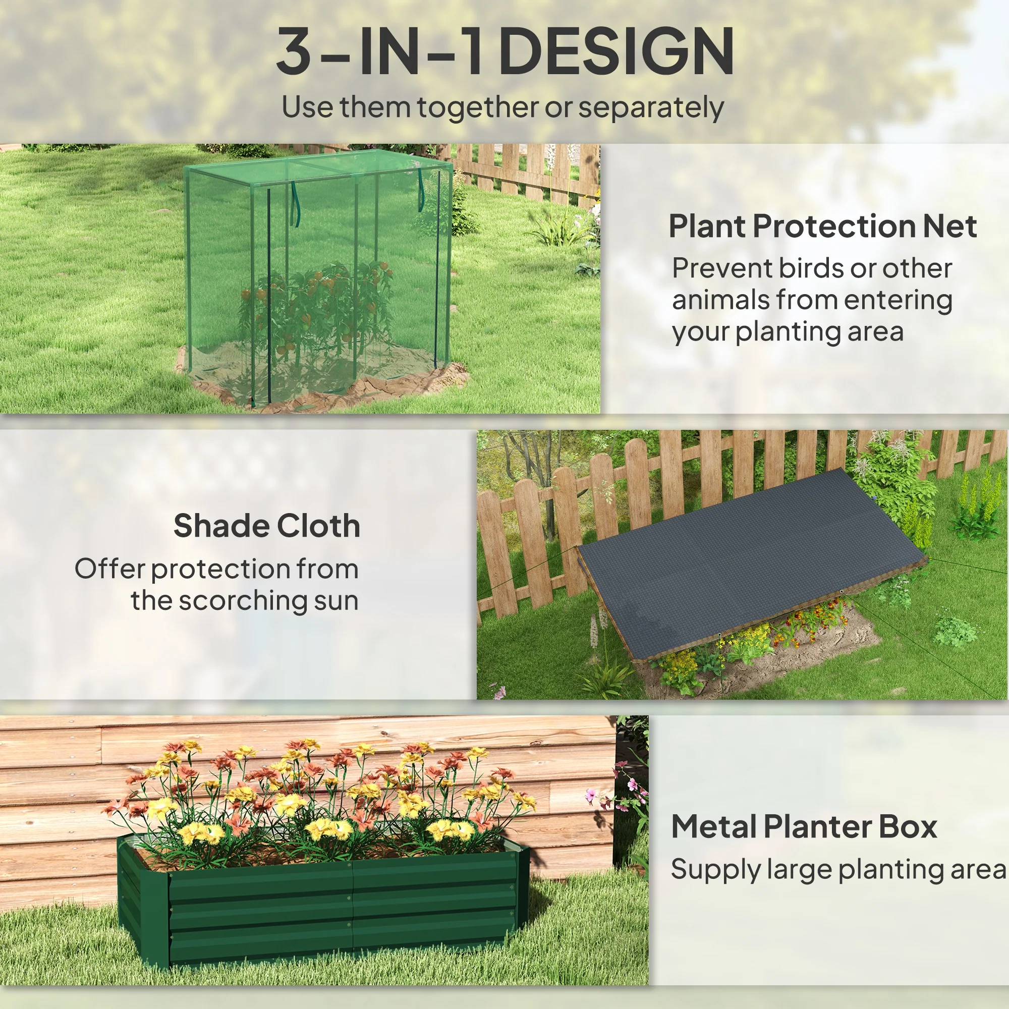 4.1' x 2.1' Galvanized Raised Garden Bed with Cover, Crop Cage with Shade Cloth, Green - Image 6