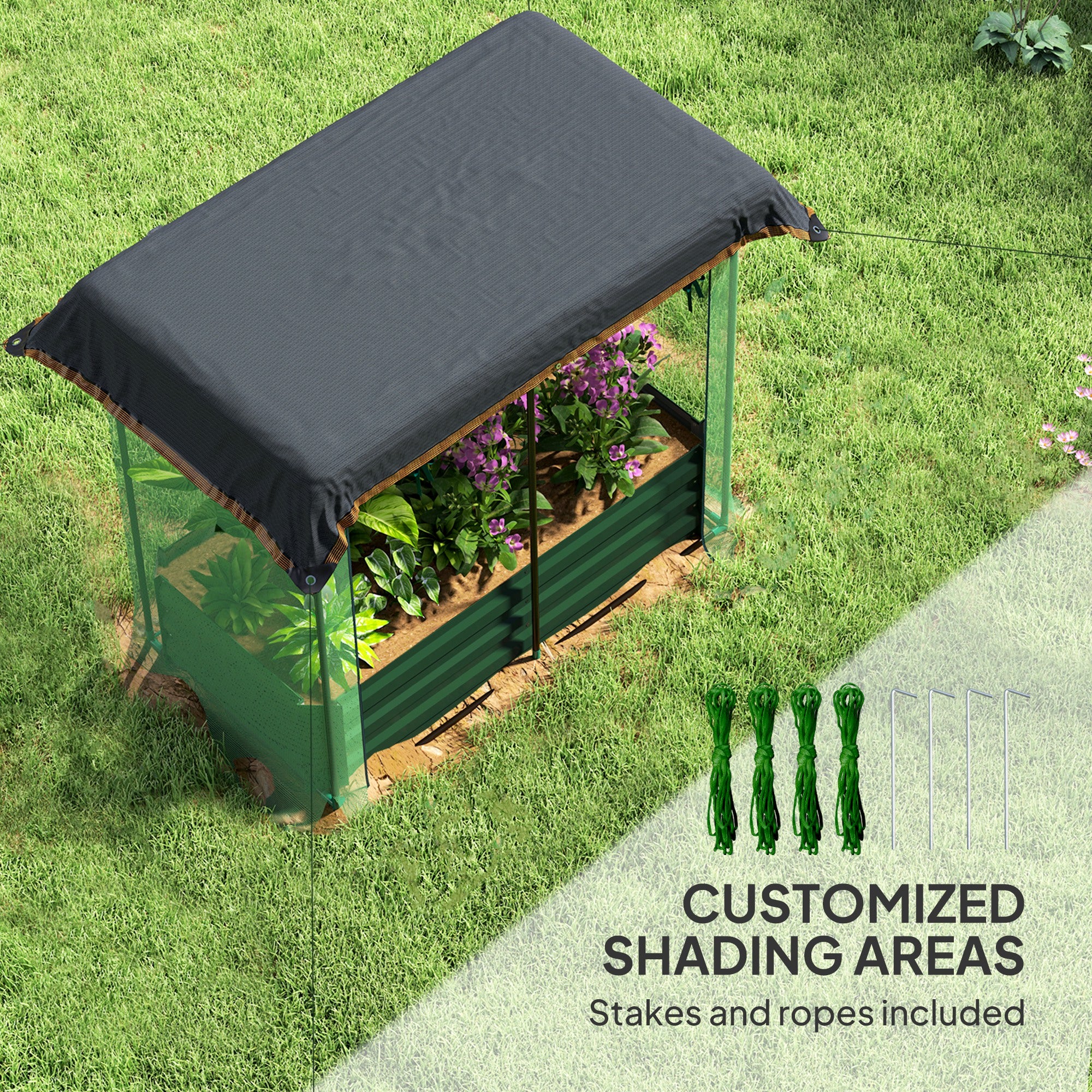 4.1' x 2.1' Galvanized Raised Garden Bed with Cover, Crop Cage with Shade Cloth, Green - Image 7