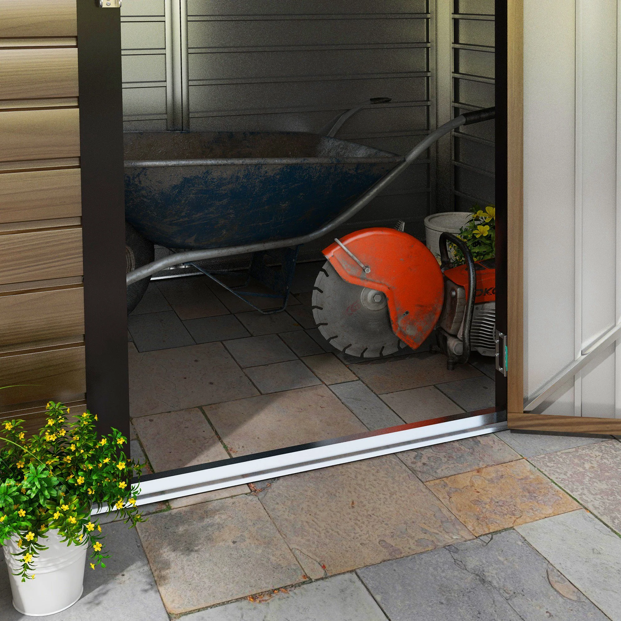 4.3 x 6.2 ft Garden Shed w/ Ventilation Slots, Lockable Door and Gloves for Garden, Patio, Oak - Image 10