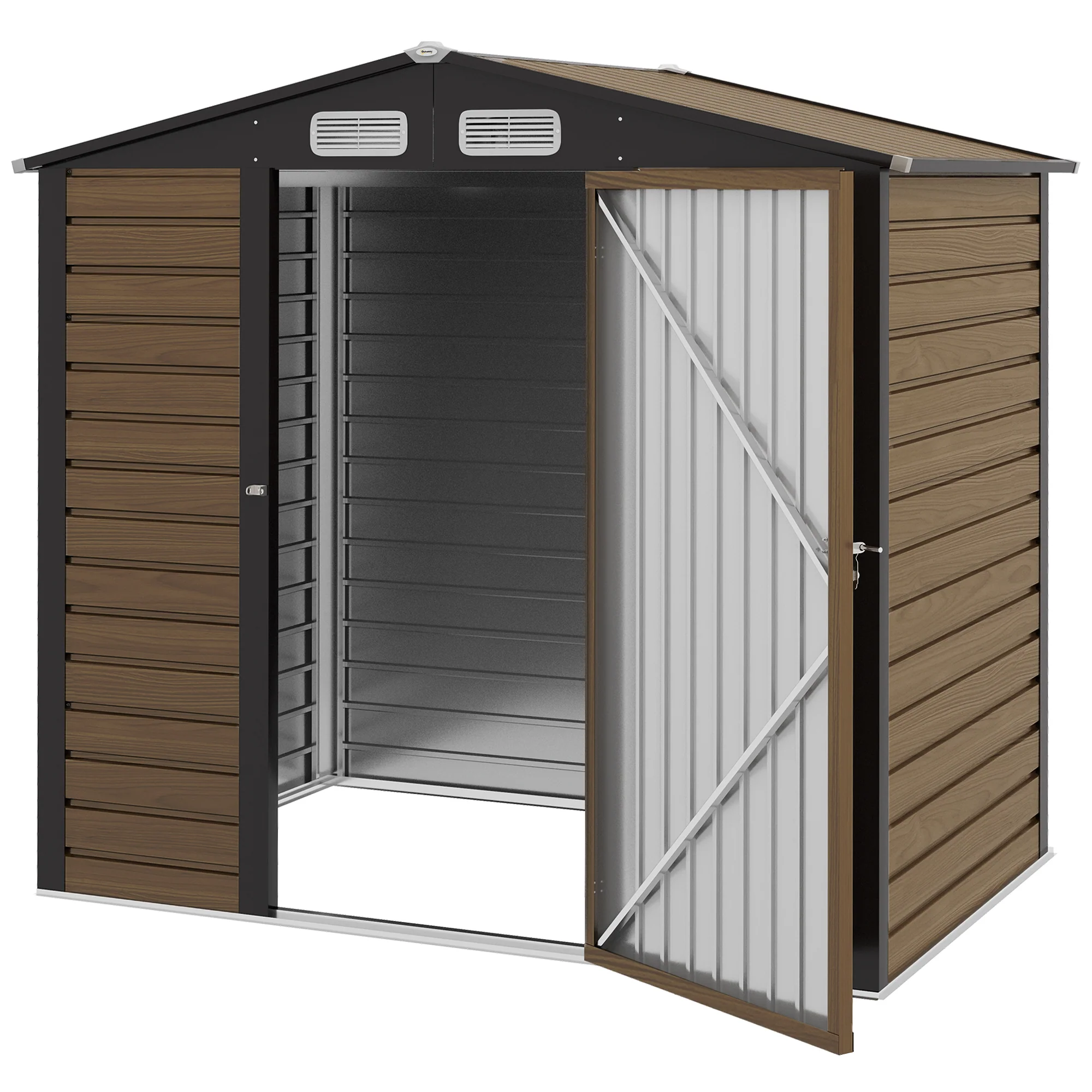 4.3 x 6.2 ft Garden Shed w/ Ventilation Slots, Lockable Door and Gloves for Garden, Patio, Oak - Image 2