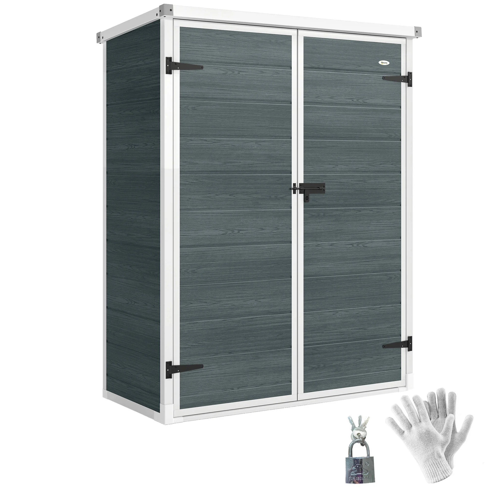 4.4' x 2.3' Plastic Garden Shed with Shelves and Floor, Distressed Grey