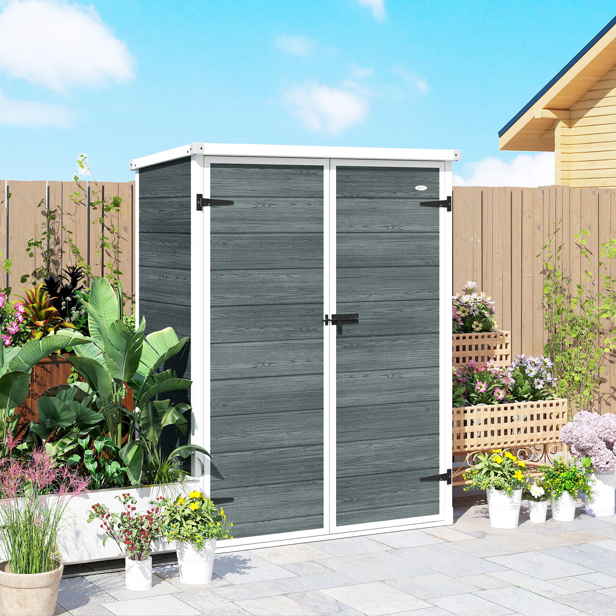 4.4' x 2.3' Plastic Garden Shed with Shelves and Floor, Distressed Grey - Image 11