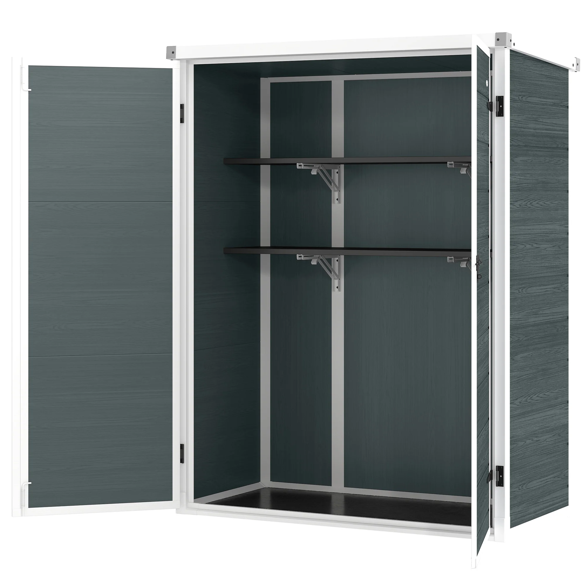 4.4' x 2.3' Plastic Garden Shed with Shelves and Floor, Distressed Grey - Image 2