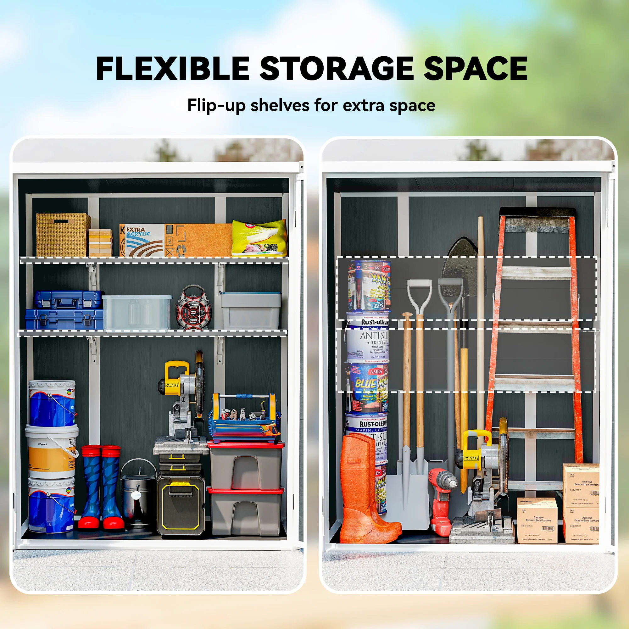 4.4' x 2.3' Plastic Garden Shed with Shelves and Floor, Distressed Grey - Image 6