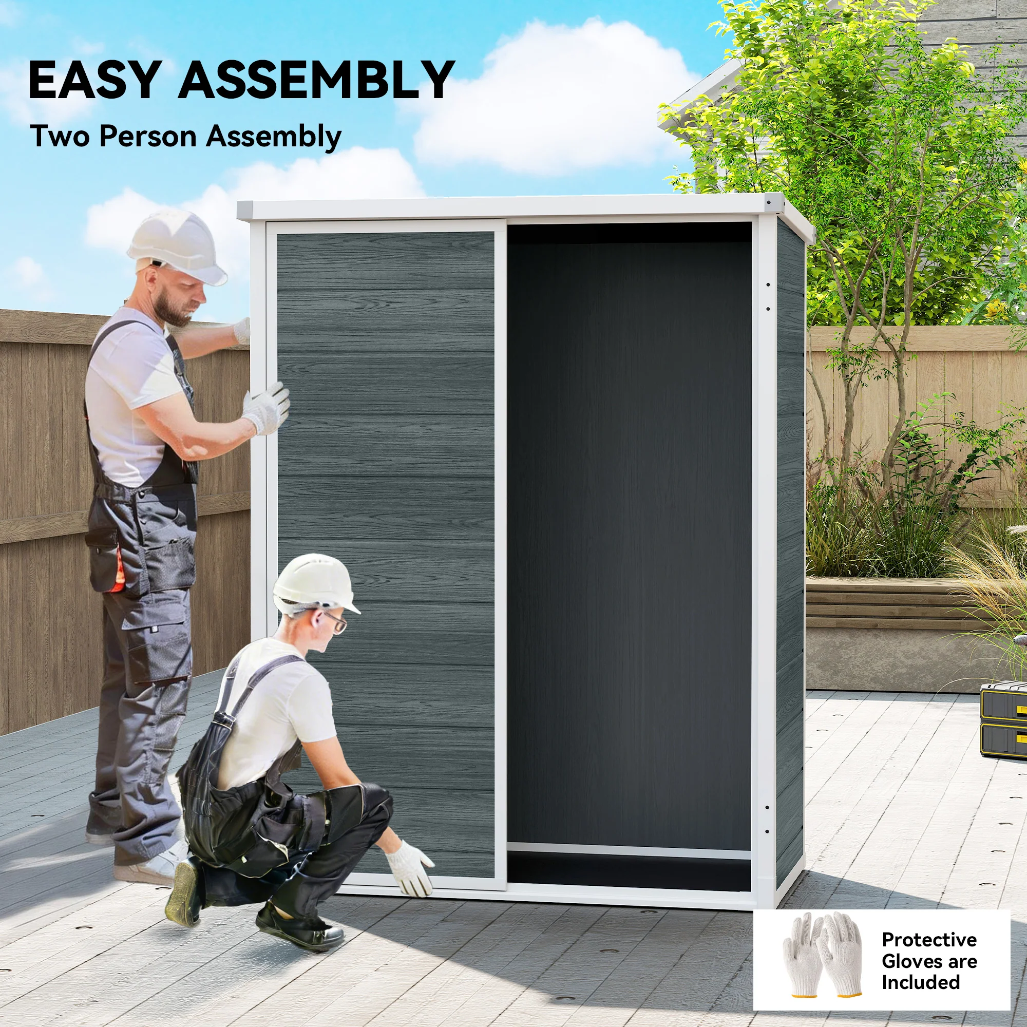 4.4' x 2.3' Plastic Garden Shed with Shelves and Floor, Distressed Grey - Image 9