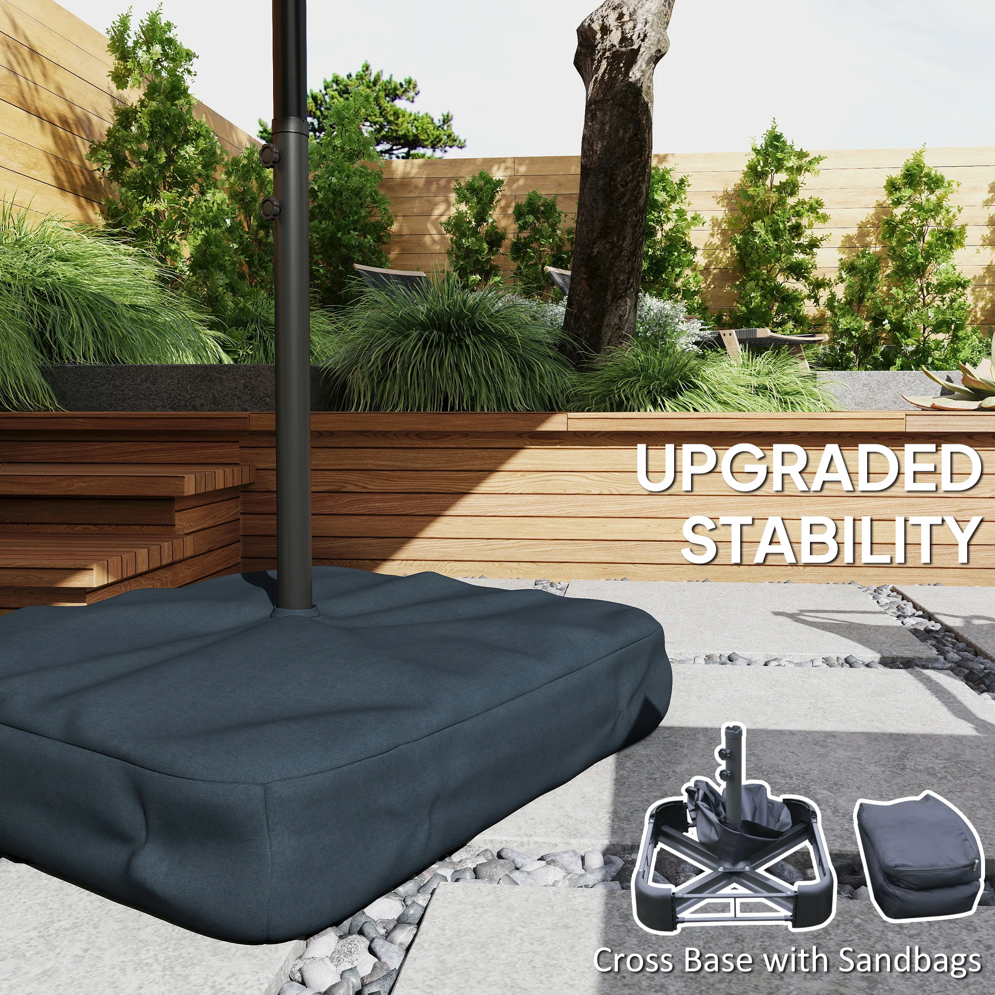 4.5 m Double-Sided Garden Parasol with LED Lights, Base & Sandbags, Grey - Image 10