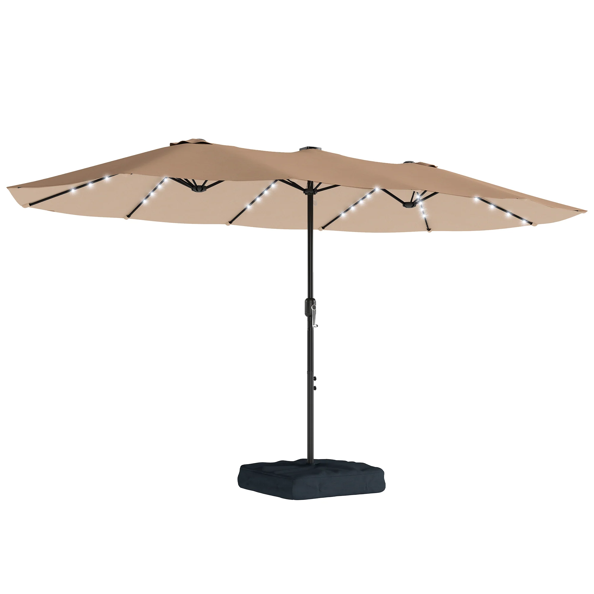 4.5 m Double-Sided Garden Parasol with LED Lights, Base & Sandbags, Khaki - Image 12