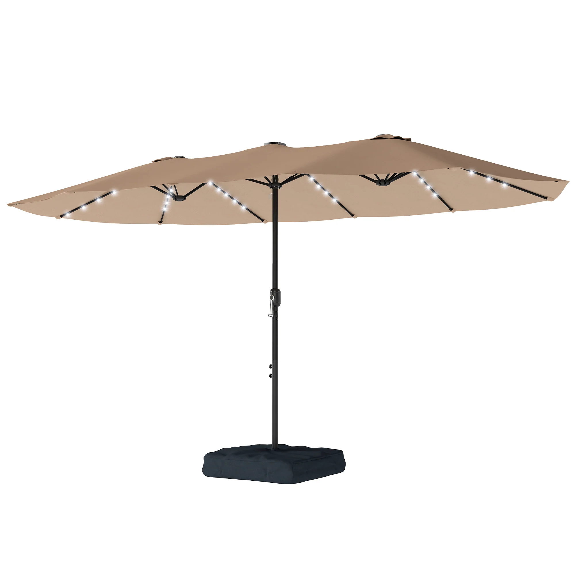 4.5 m Double-Sided Garden Parasol with LED Lights, Base & Sandbags, Khaki - Image 2