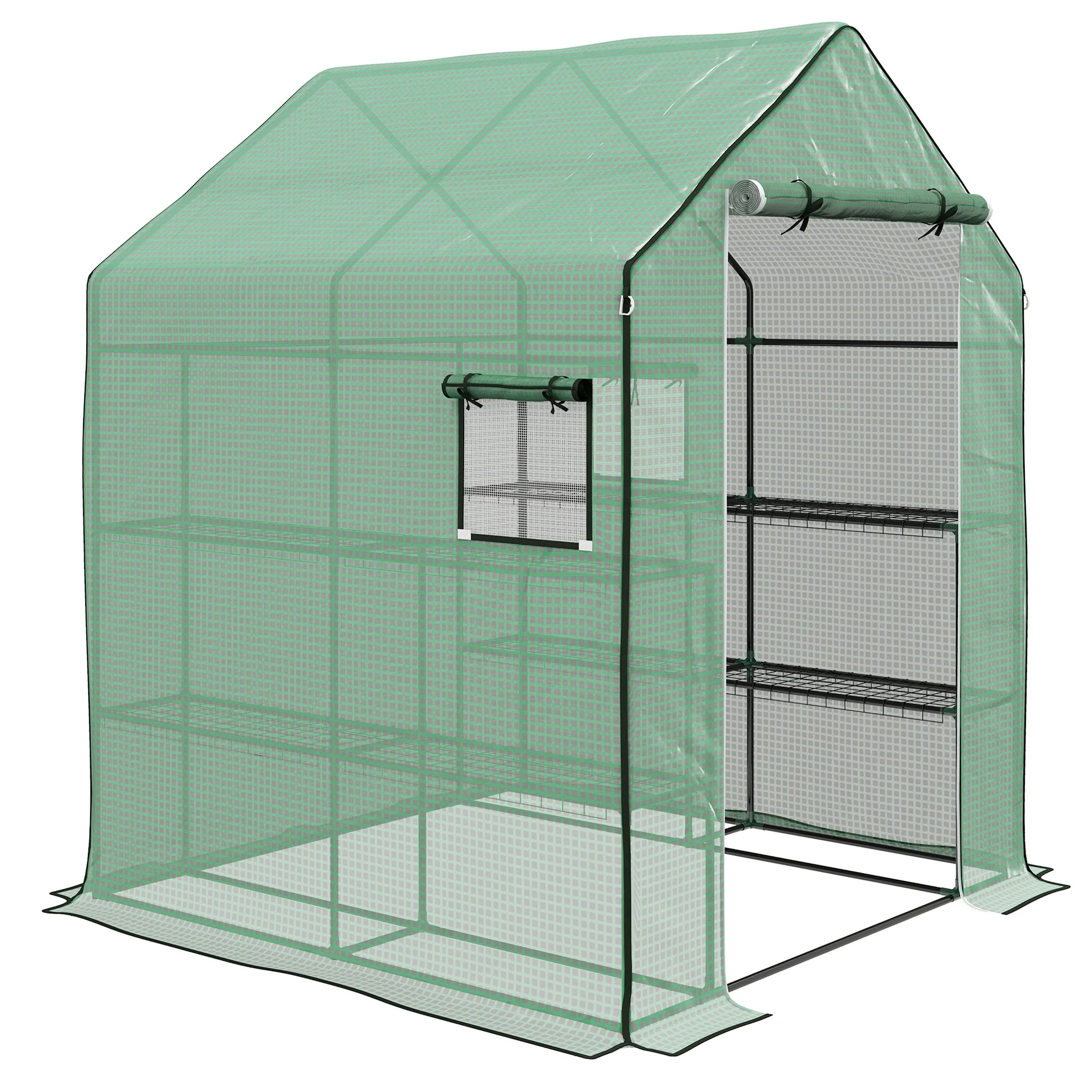 4.6' x 4.7' x 6.2' Walk-in Greenhouse with 8 Shelves & PE Cover, Green - Image 12