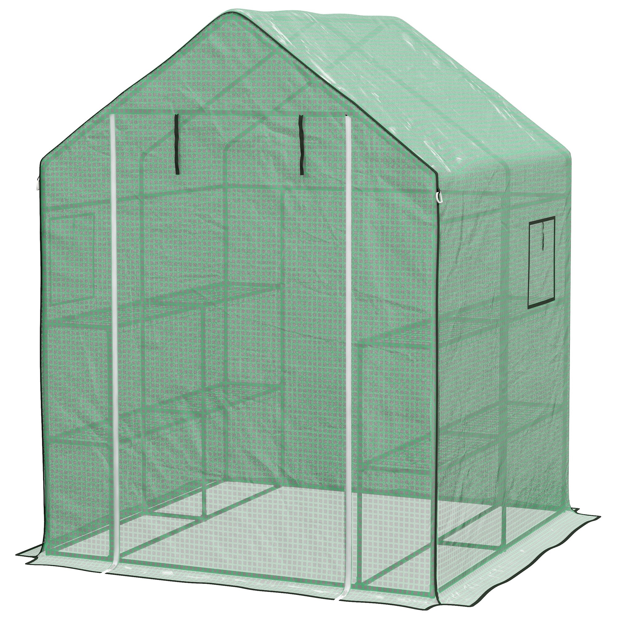 4.6' x 4.7' x 6.2' Walk-in Greenhouse with 8 Shelves & PE Cover, Green - Image 2