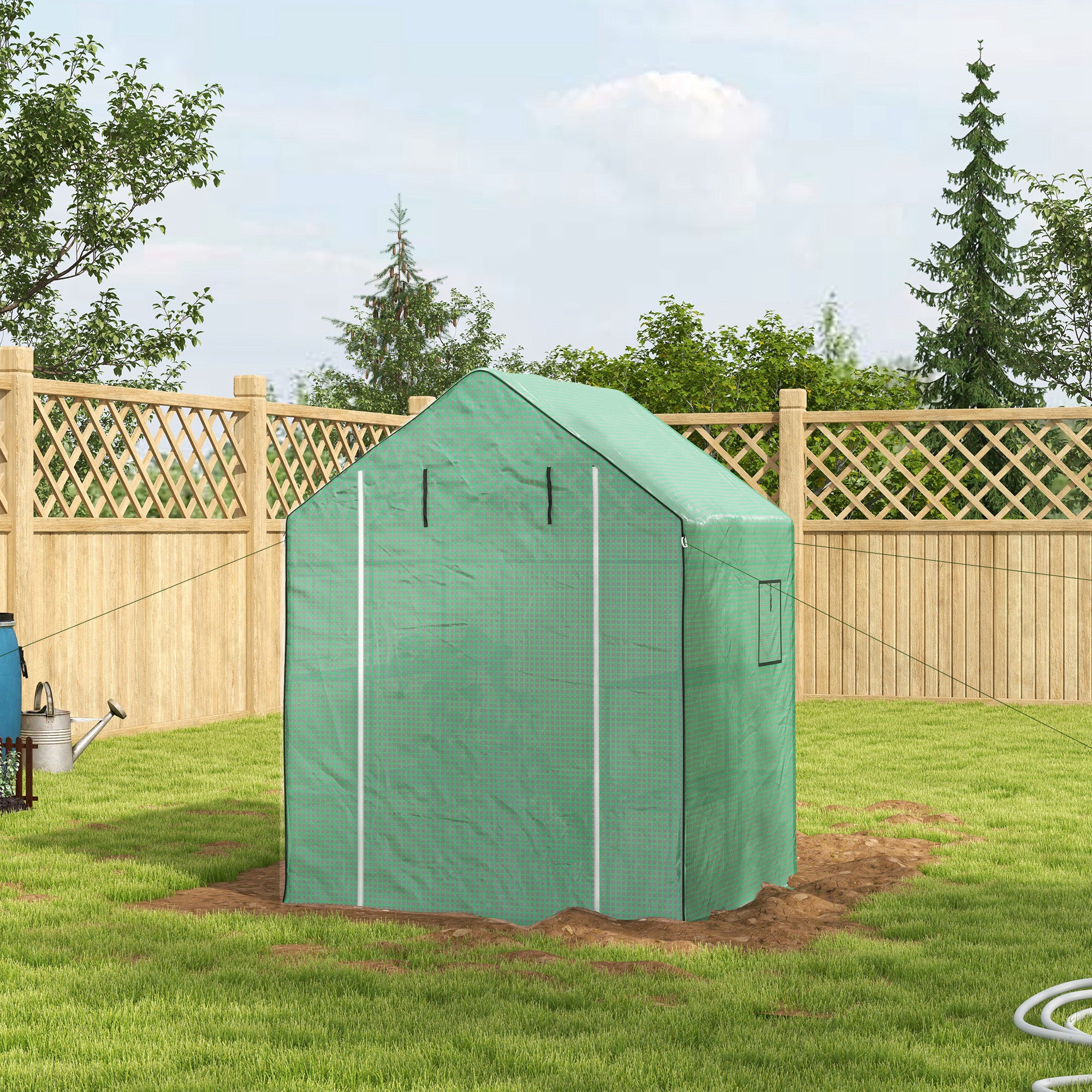 4.6' x 4.7' x 6.2' Walk-in Greenhouse with 8 Shelves & PE Cover, Green - Image 4