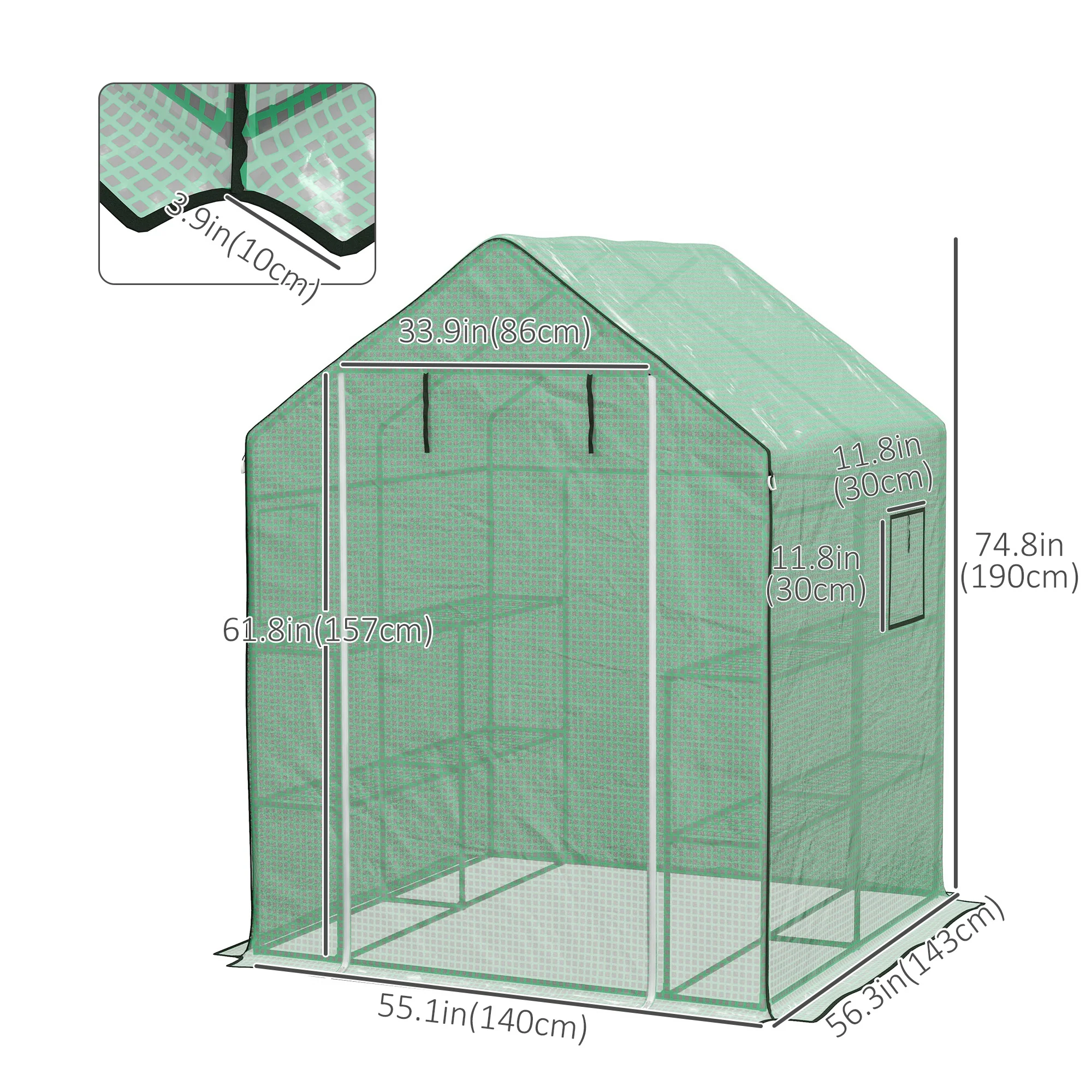4.6' x 4.7' x 6.2' Walk-in Greenhouse with 8 Shelves & PE Cover, Green - Image 5