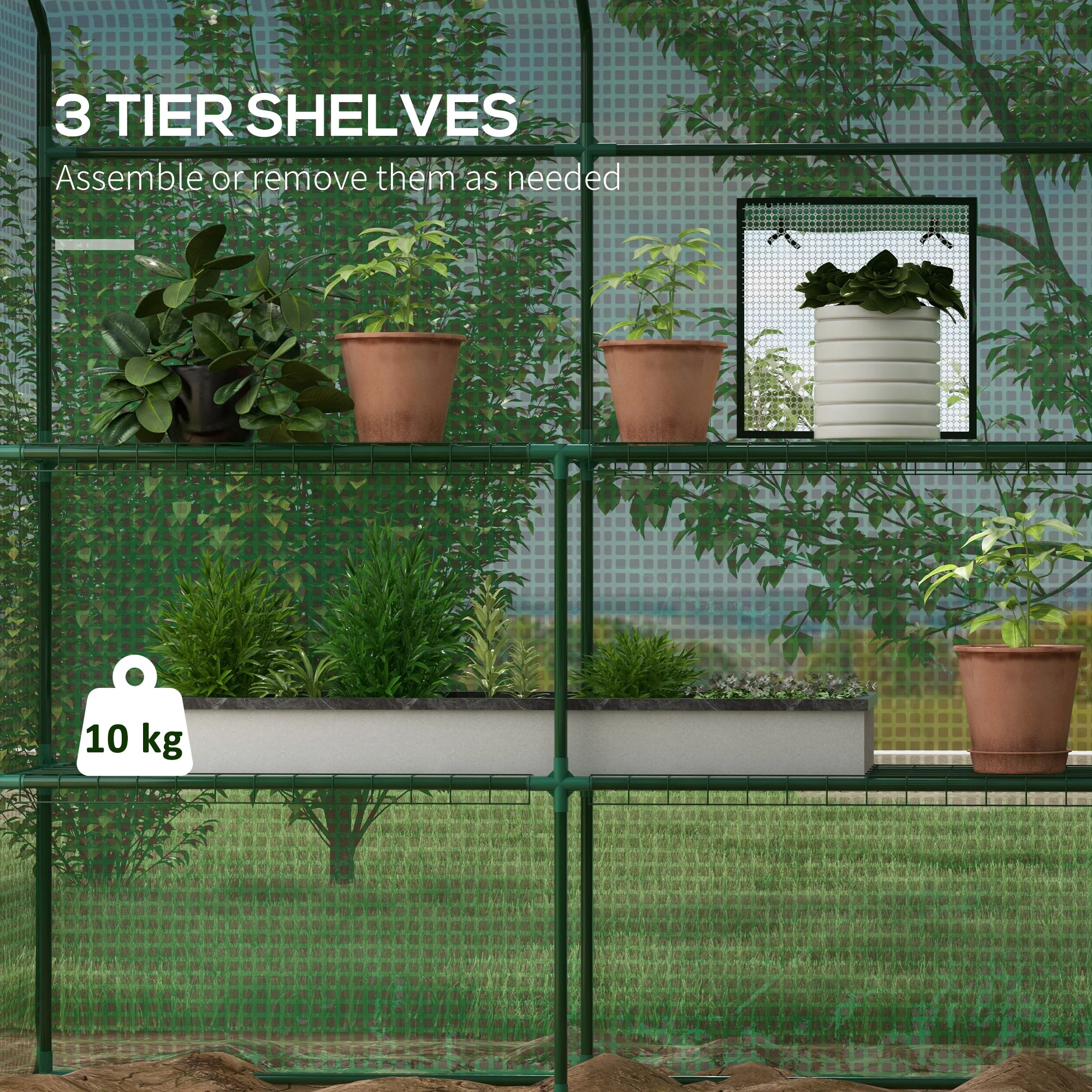 4.6' x 4.7' x 6.2' Walk-in Greenhouse with 8 Shelves & PE Cover, Green - Image 6