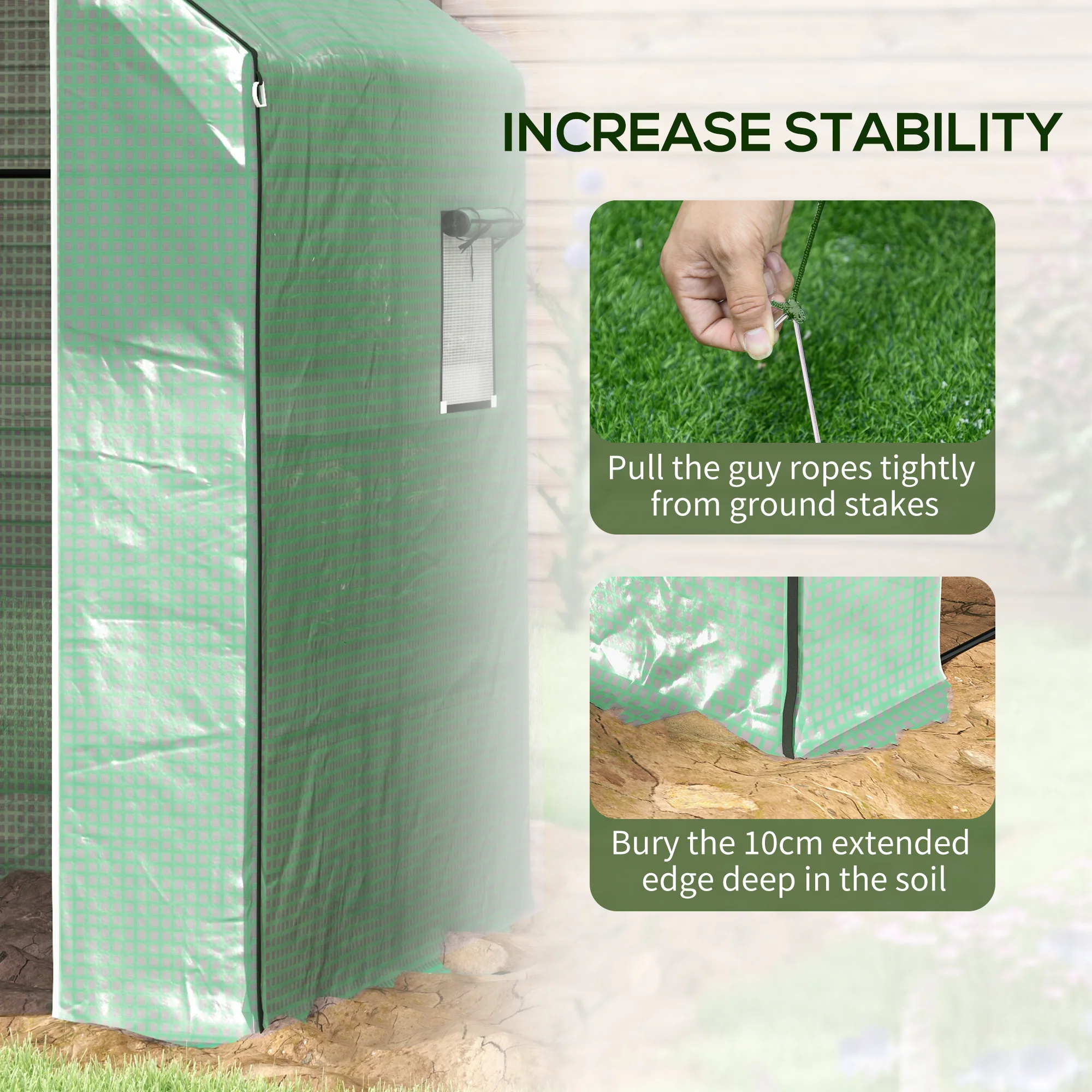 4.6' x 4.7' x 6.2' Walk-in Greenhouse with 8 Shelves & PE Cover, Green - Image 9