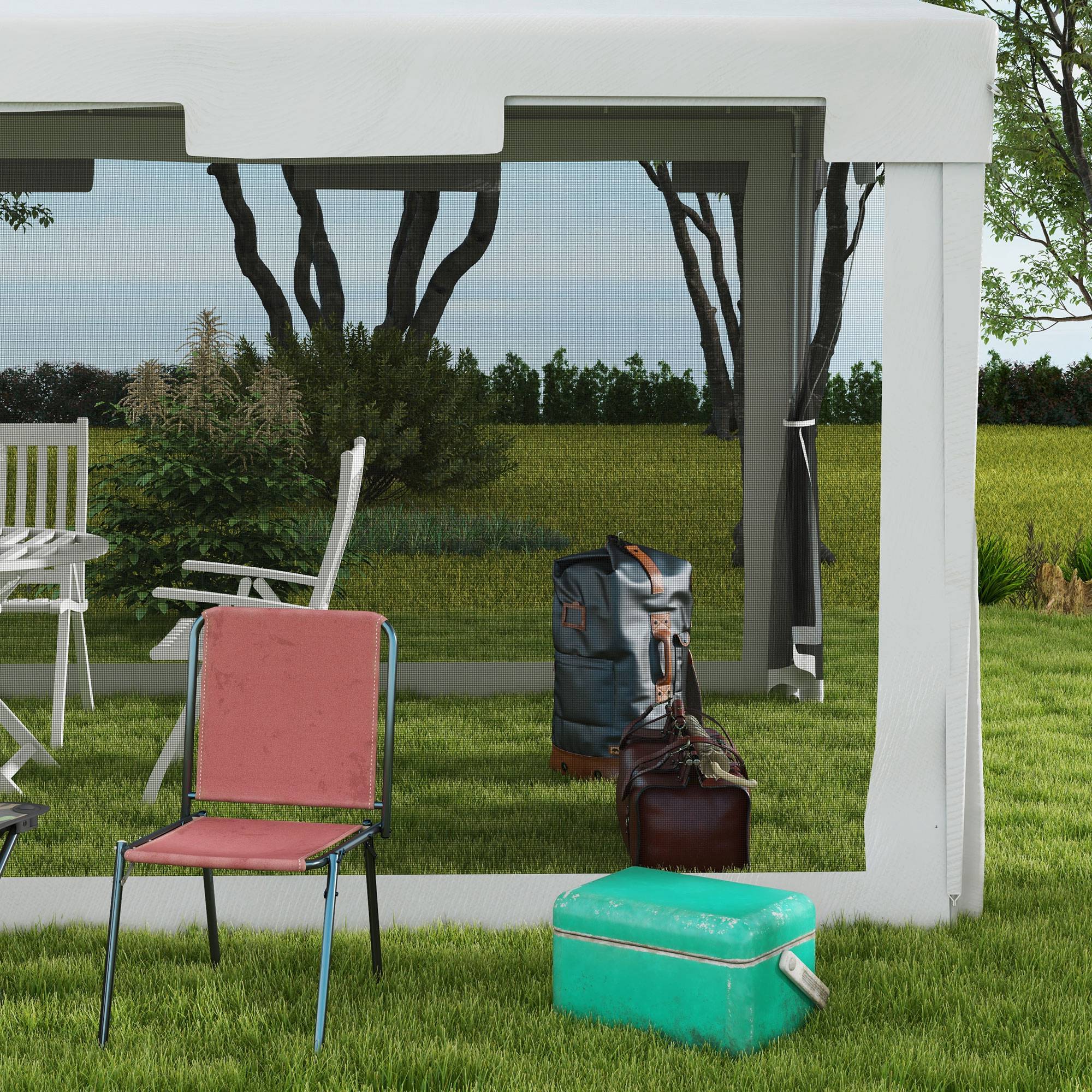 4 x 3 m Gazebo Canopy Party Tent with Mesh Sidewalls for Outdoor Event, White - Image 11