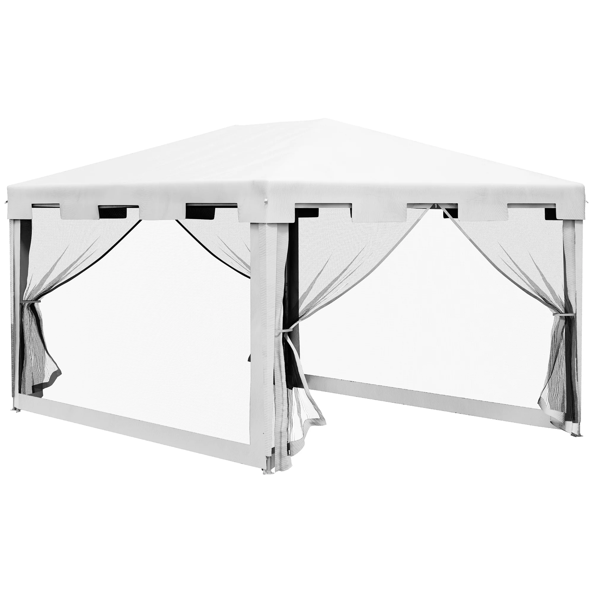 4 x 3 m Gazebo Canopy Party Tent with Mesh Sidewalls for Outdoor Event, White - Image 12