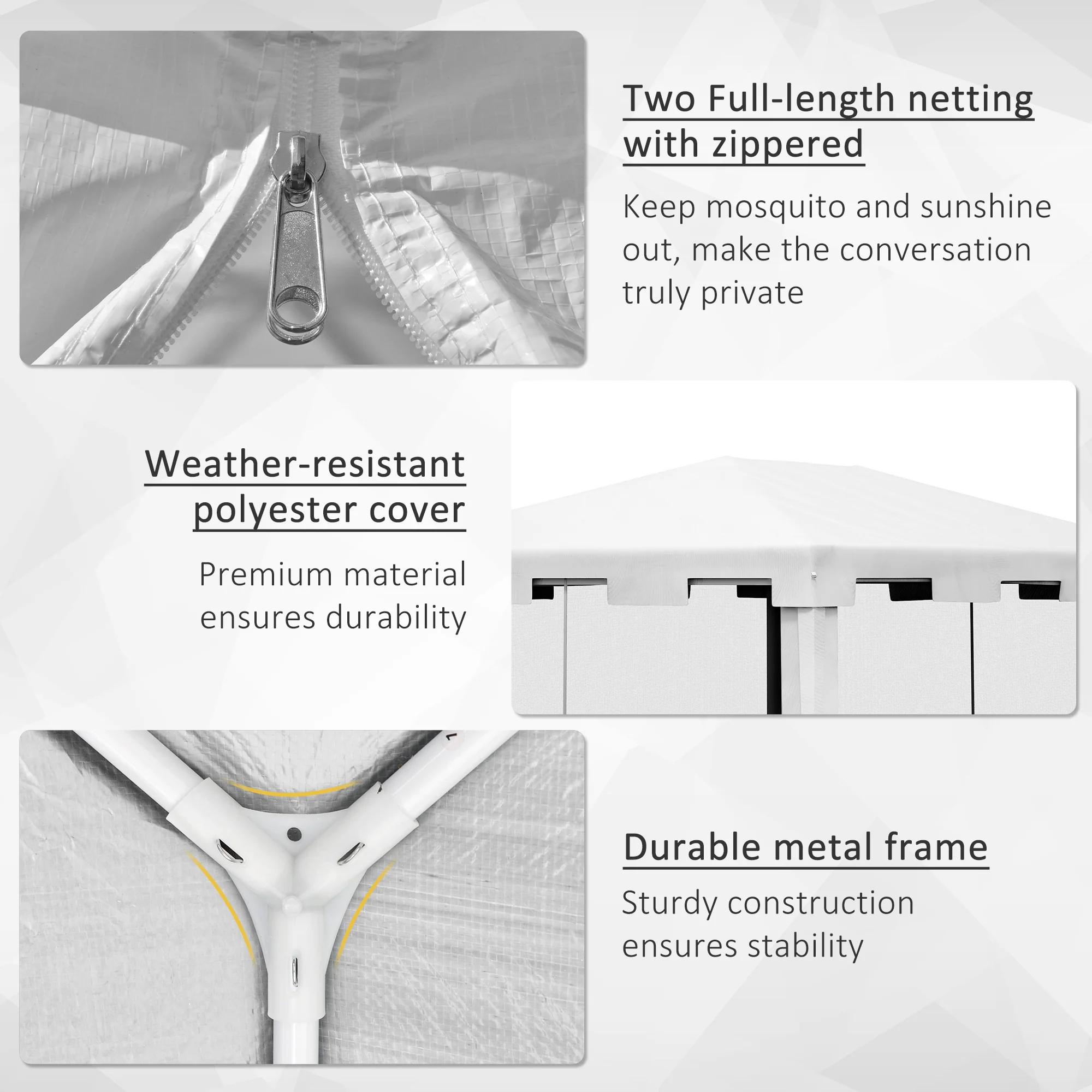 4 x 3 m Gazebo Canopy Party Tent with Mesh Sidewalls for Outdoor Event, White - Image 7
