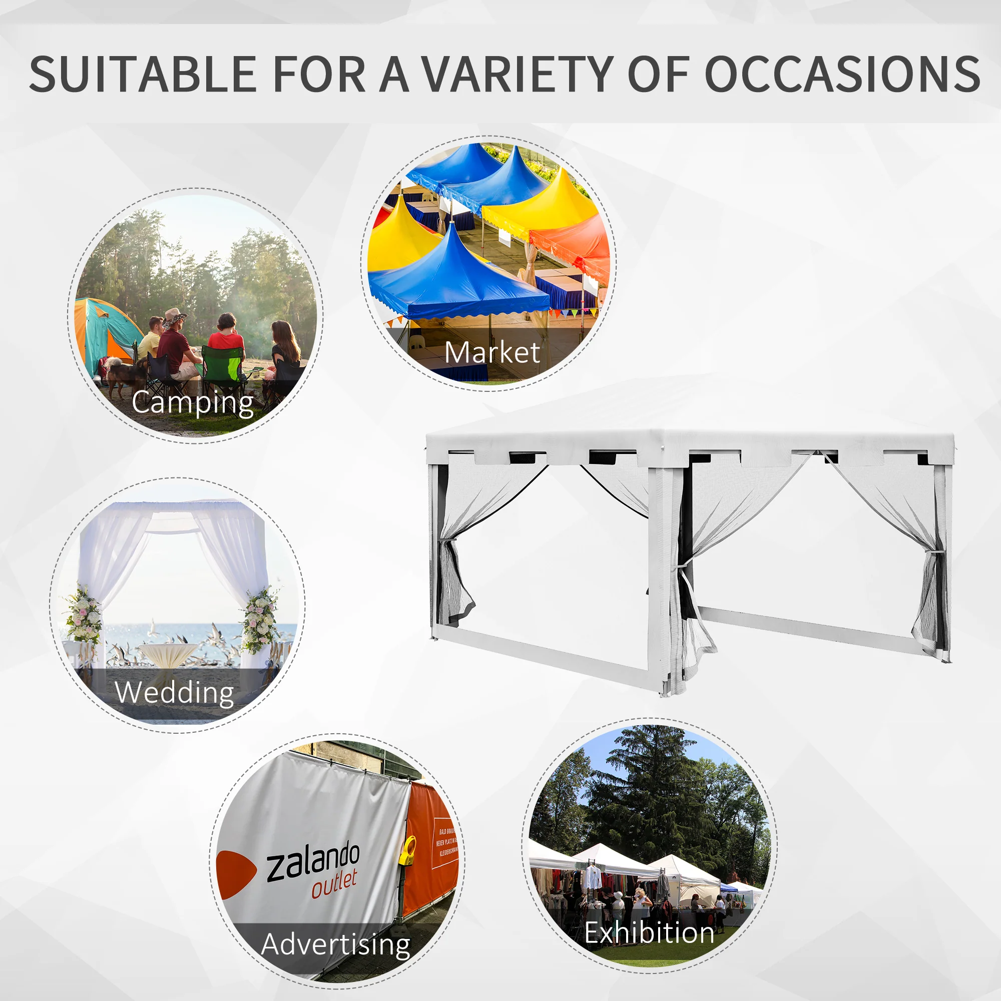 4 x 3 m Gazebo Canopy Party Tent with Mesh Sidewalls for Outdoor Event, White - Image 9