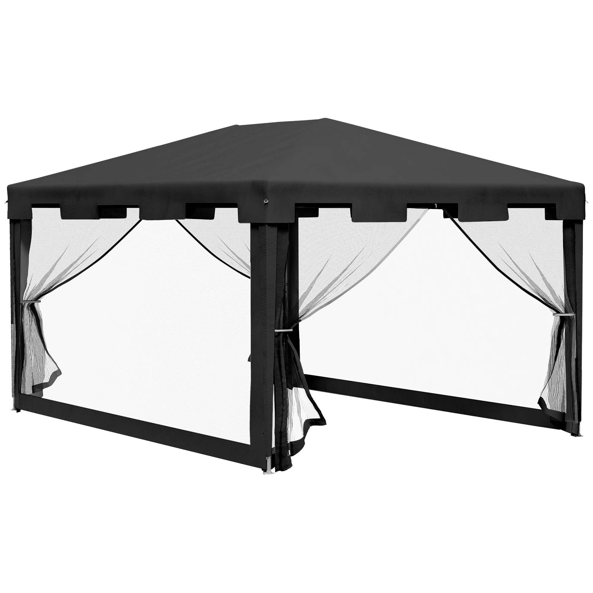 4 x 3 m Gazebo Canopy Party Tent with Mesh Sidewalls for Outdoor Event, Dark Grey