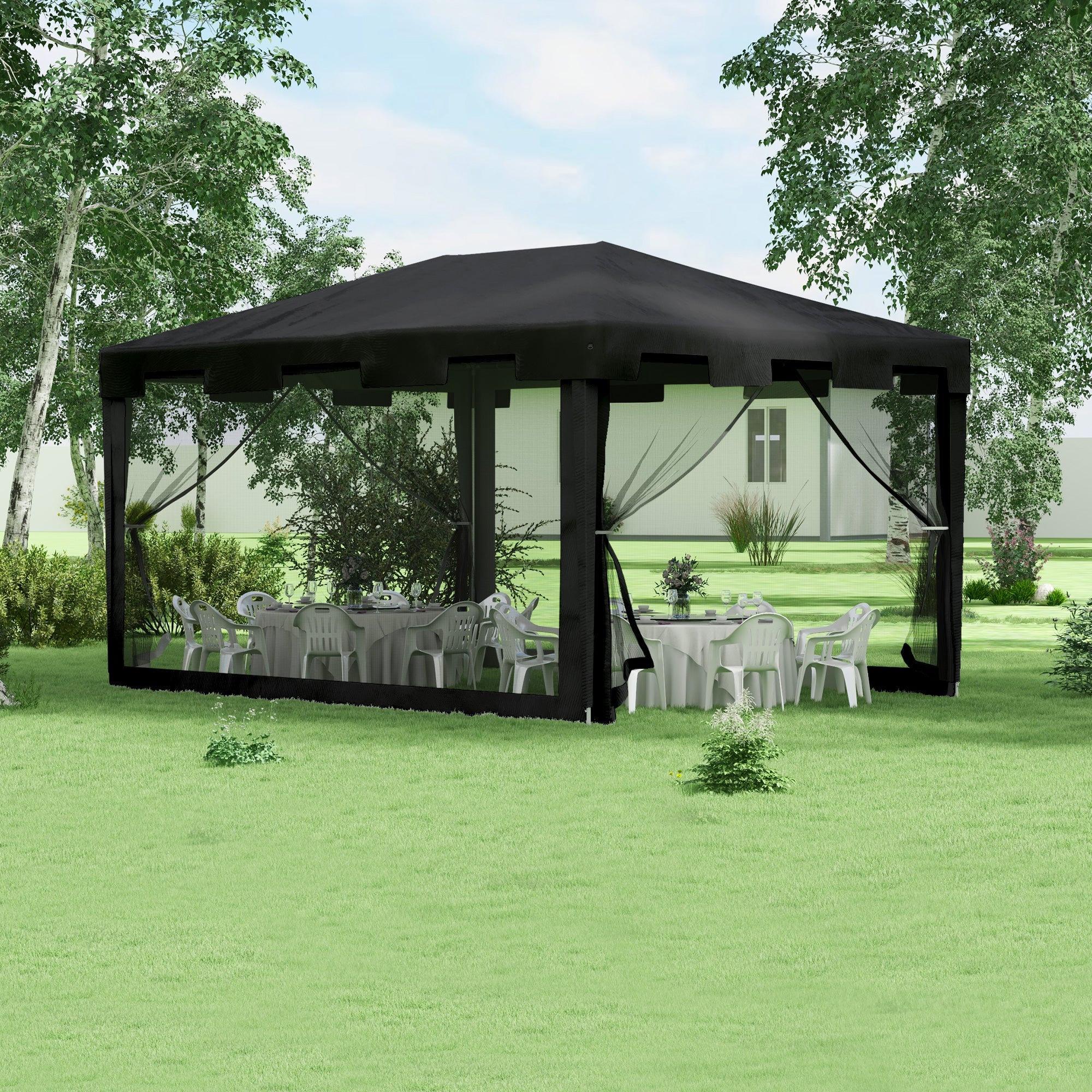 4 x 3 m Gazebo Canopy Party Tent with Mesh Sidewalls for Outdoor Event, Dark Grey - Image 3