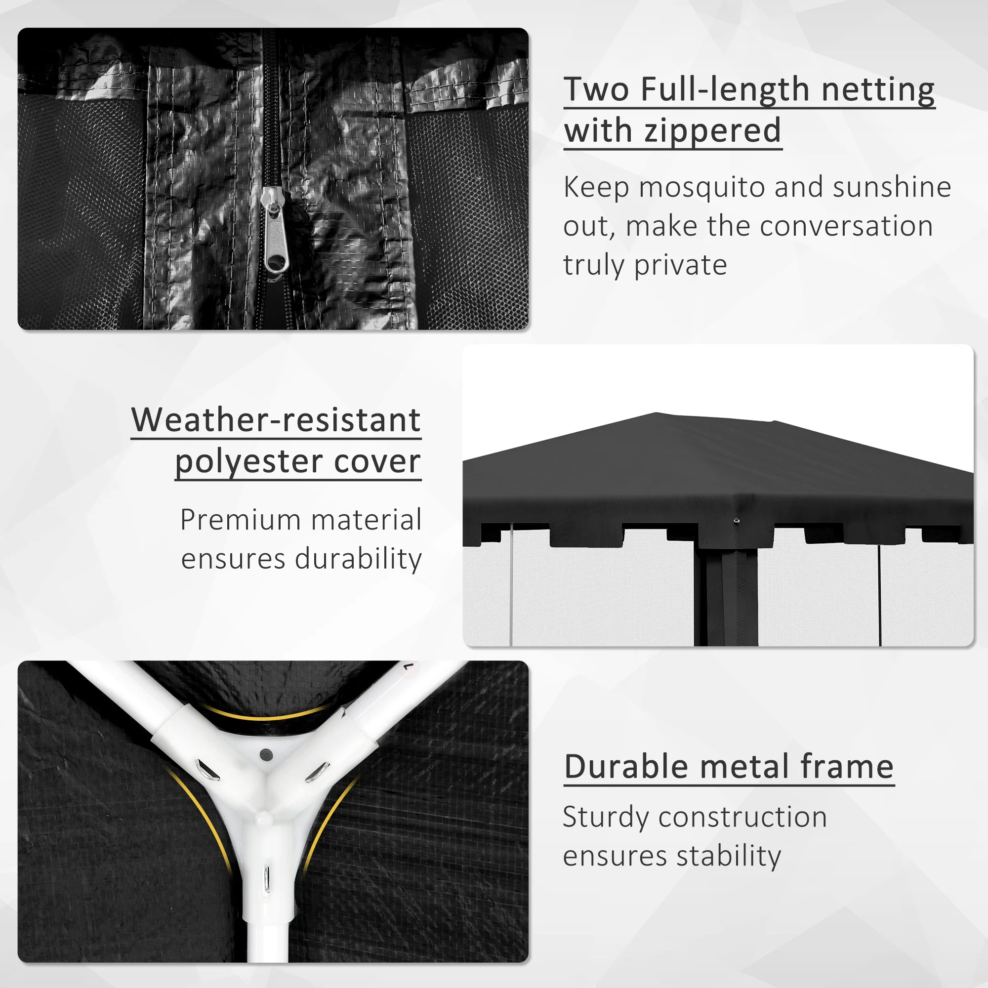 4 x 3 m Gazebo Canopy Party Tent with Mesh Sidewalls for Outdoor Event, Dark Grey - Image 7